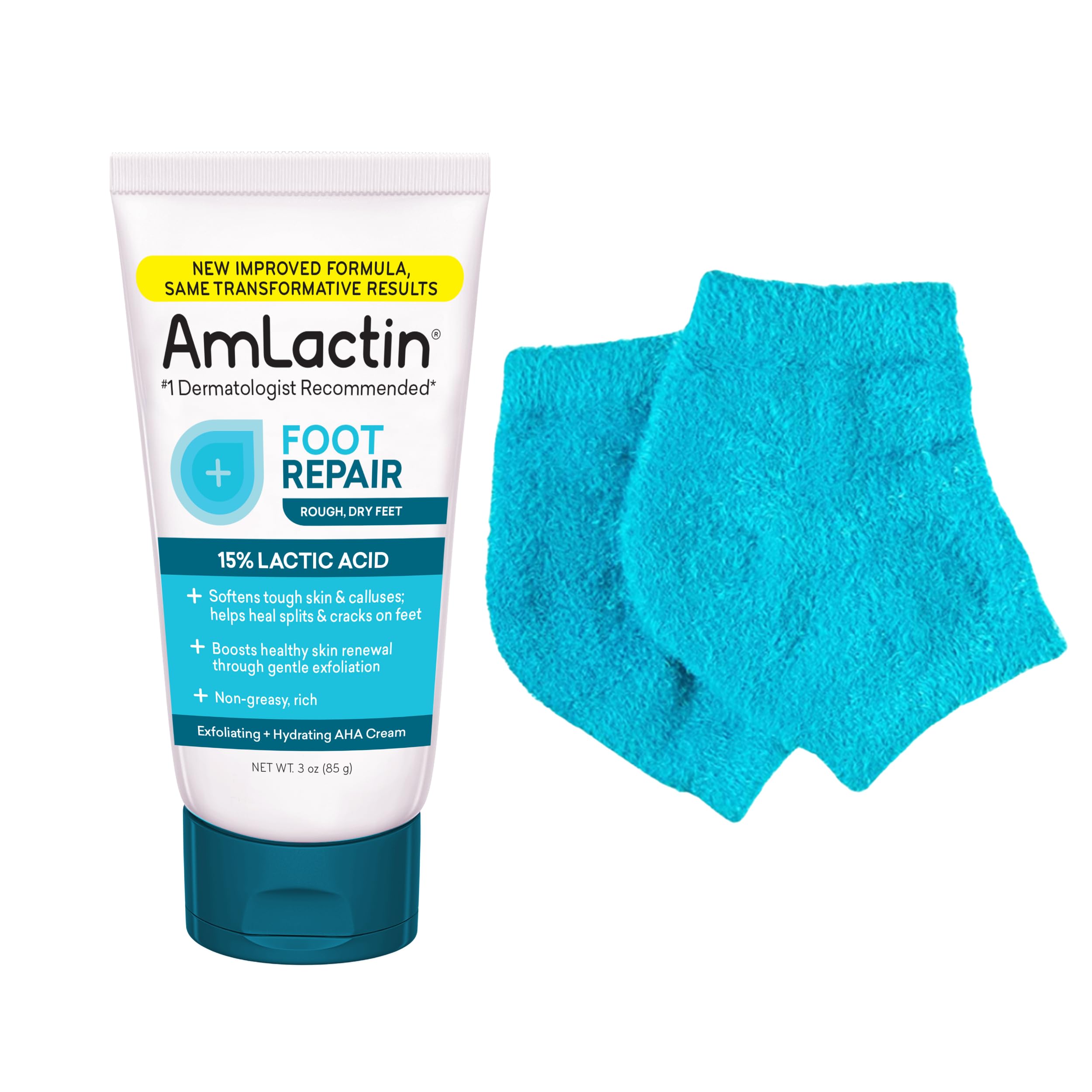 AmLactin Foot Repair Foot Cream Therapy, 3 oz and One Pair Moisturizing Heel Socks (Packaging May Vary)