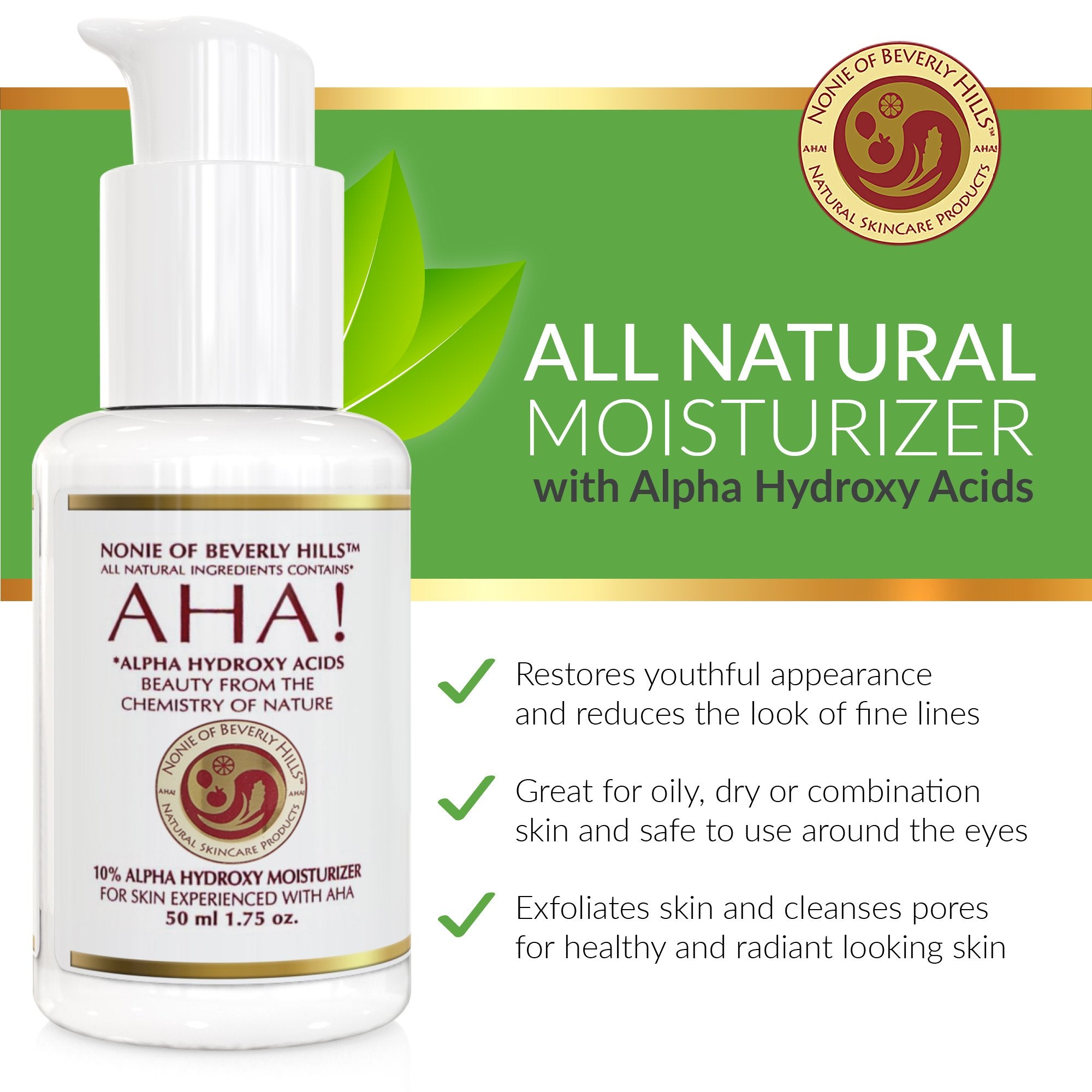 10% Alpha Hydroxy Acid Moisturizer. Best Anti Wrinkle, Anti Aging Dead Cell Exfoliater & Renewer Up To 30% By Nonie Of Beverly Hills AHA! 1.75 oz