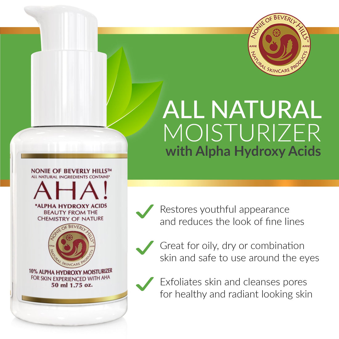 10% Alpha Hydroxy Acid Moisturizer. Best Anti Wrinkle, Anti Aging Dead Cell Exfoliater & Renewer Up To 30% By Nonie Of Beverly Hills AHA! 1.75 oz
