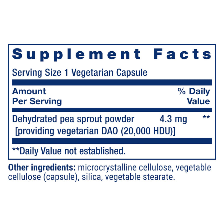 Life Extension Food Sensitivity Relief with Diamine Oxidase (DAO), Occasional Gas, Digestive Comfort, histamine Sensitivity, DAO Enzyme Supplement, Gluten Free, Non-GMO, Vegetarian, 60 Capsules