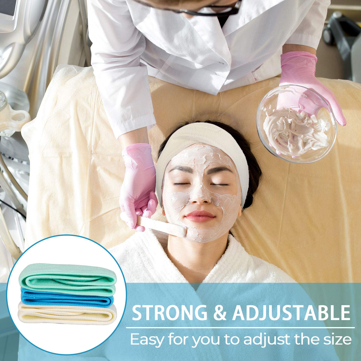 Whaline Spa Facial Headband Make Up Wrap Head Terry Cloth Headband Adjustable Towel for Face Washing, Shower, 3 Pieces (Blue, Green, Yellow)