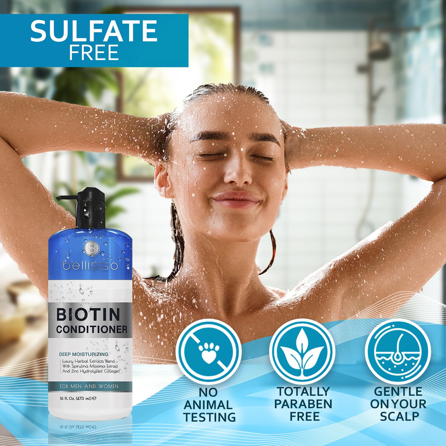 Biotin Conditioner - Sulfate Free Hair Thickening Products for Women and Men - Deep Conditioning Treatment for Dry Damaged Strands - Volumizing Formula Strengthening Curly, Straight and Colored Hair