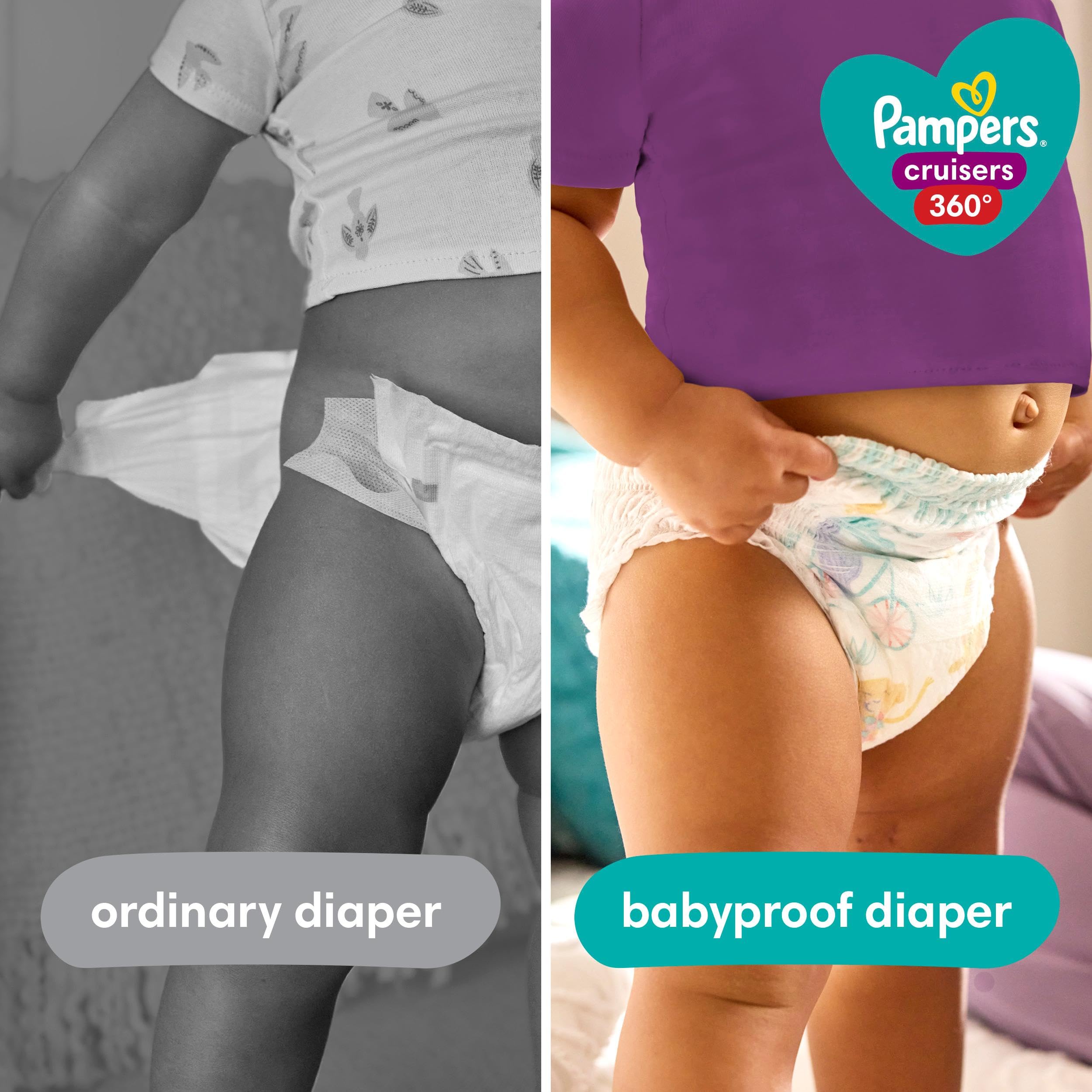 Diapers Size 7, 44 Count - Pampers Pull On Cruisers 360Ã‚° Fit Disposable Baby Diapers with Stretchy Waistband, Super Pack , Packaging & Prints May Vary