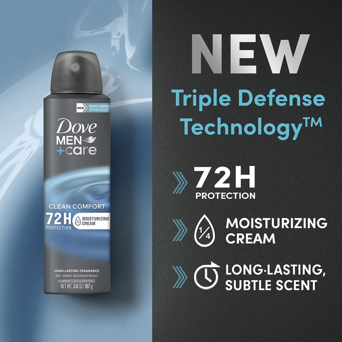 Dove Men+Care Antiperspirant Deodorant Clean Comfort Dry Spray For Men 72-hour Sweat and Odor Protection with Triple Defense Technology 3.8 oz