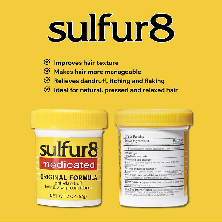 Sulfur 8 Medicated Original Formula Anti-Dandruff Hair and Scalp Conditioner, 2 Oz (Pack of 2)