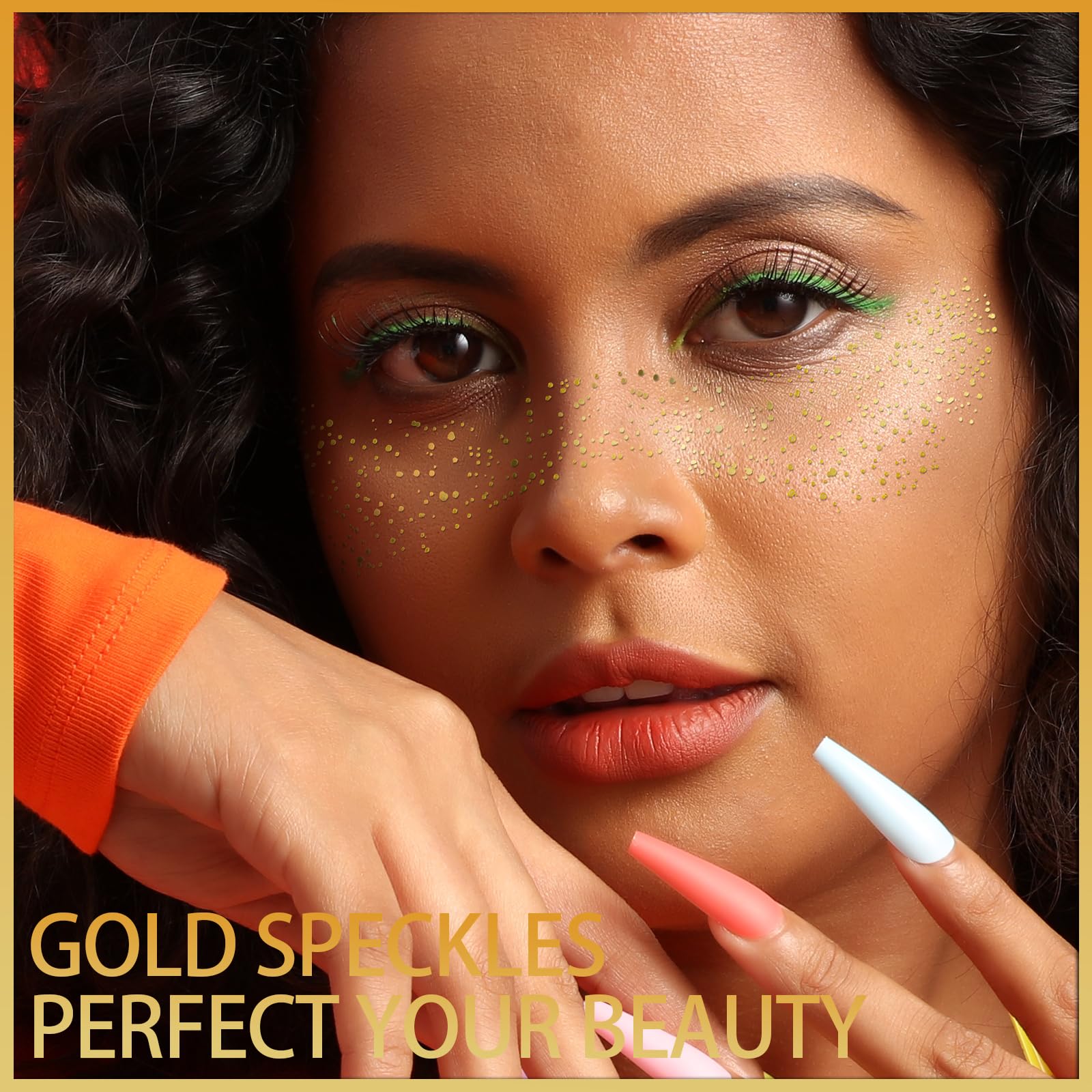 Teenitor 6 PCS Glitter Freckles Face Tattoo, Gold Face Glitter Speckles Patches, Sweatproof Waterproof Fake Freckles Sparkle