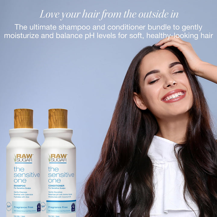 Raw Sugar Shampoo and Conditioner Set, The Sensitive One Hair Care Duo, 18 Fl Oz Each, Gently Cleanses, Soothes & Hydrates with Calendula & Aloe, No Fragrance, Sulfates & Parabens, Vegan