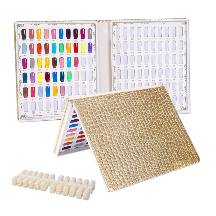 Nmkl 120 Nail Color Chart Display Book For Nail Polish Uv Gel Color Cards Nail Salon Tool With False Nail Tips (Gold)