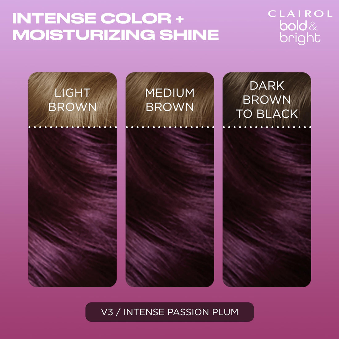Clairol Bold & Bright Permanent Hair Dye, V3 Intense Passion Plum Hair Color, Pack of 1
