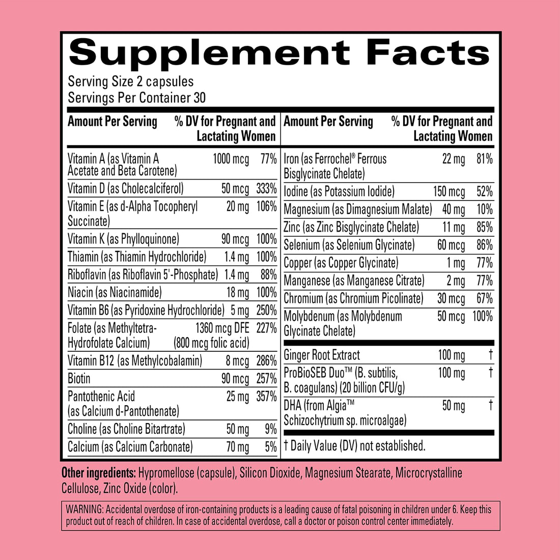 Hyland's Easy Morning Prenatal Multivitamin and Digestive Health and Morning Sickness Relief, 60 Vegan Capsules with Folate, Choline, Zinc, Ginger Root, Prebiotics and Algae DHA