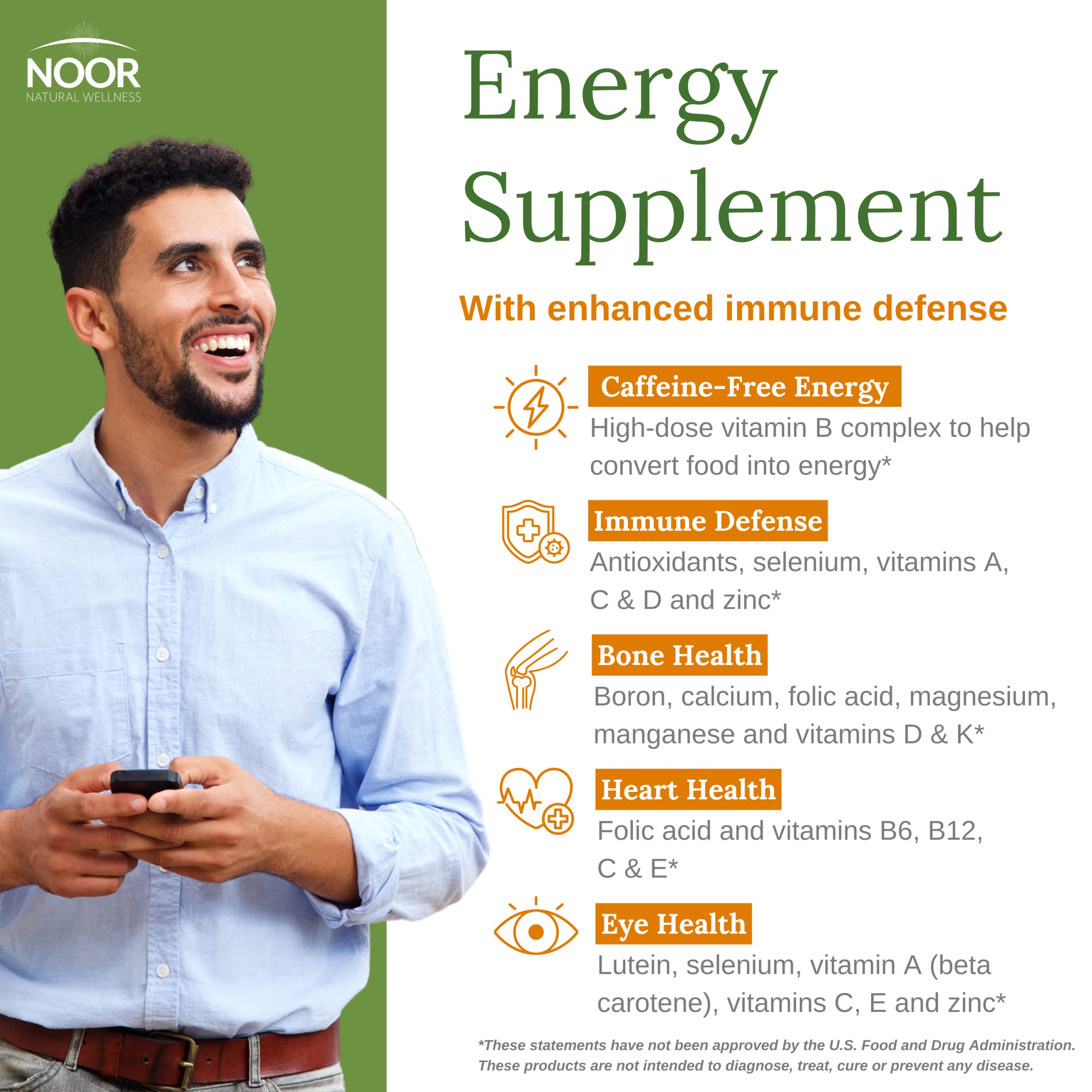 Noor Vitamins Energy+ Multivitamin; Halal Vitamin for Energy Production & Immunity, 26 Vitamins & Minerals, Black Seed, Dates, Honey, for Men & Women. Gelatin Free, 2 Month Supply