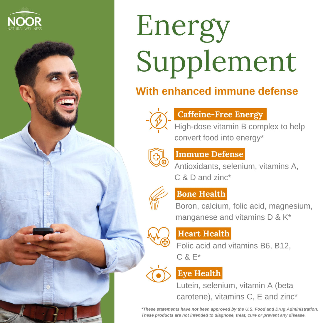 Noor Vitamins Energy+ Multivitamin; Halal Vitamin for Energy Production & Immunity, 26 Vitamins & Minerals, Black Seed, Dates, Honey, for Men & Women. Gelatin Free, 2 Month Supply
