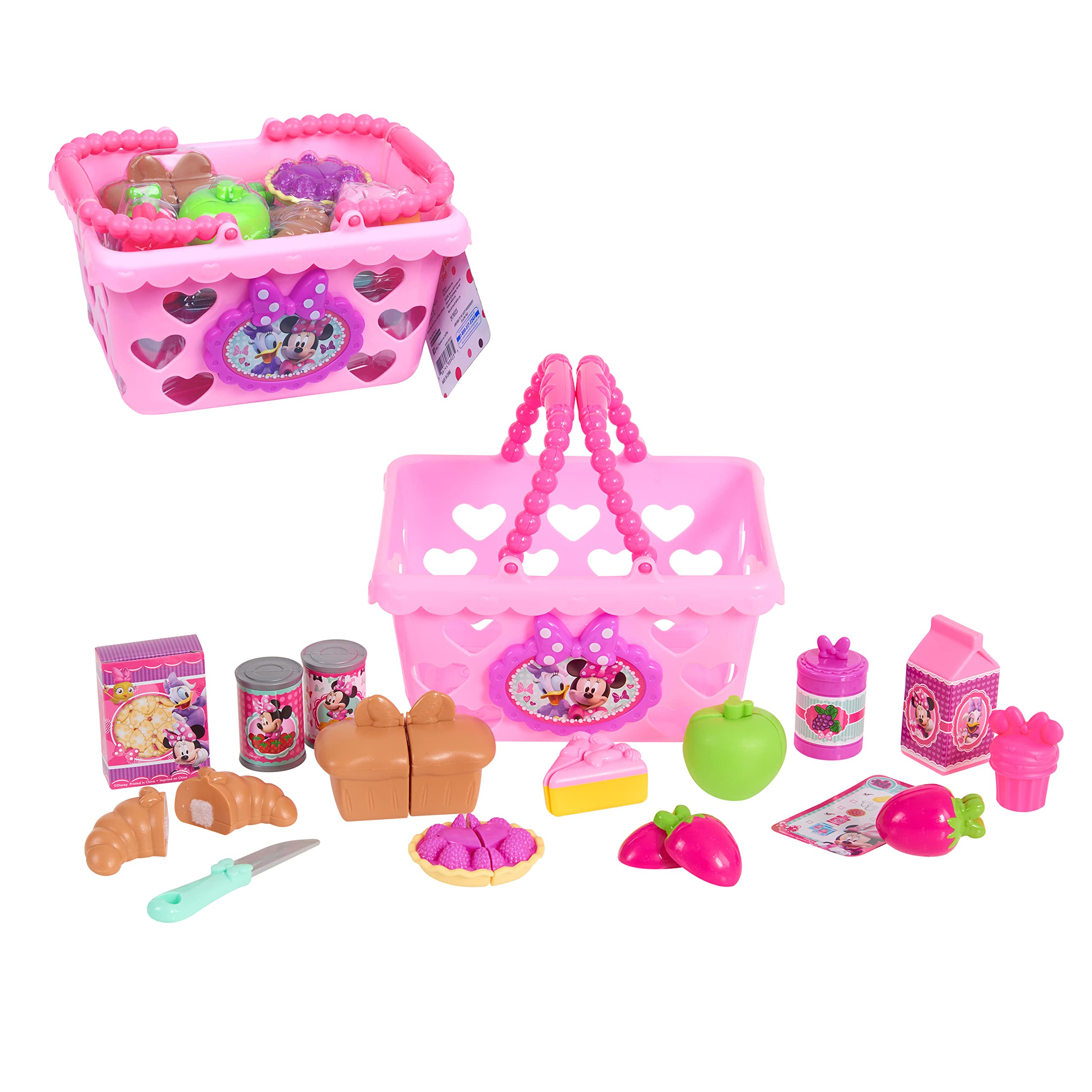 Disney Junior Minnie Bow-Tique Bowtastic Shopping Basket Set with Pretend Food and Accessories, Pretend Play, Kids Toys for Ages 3 Up by Just Play