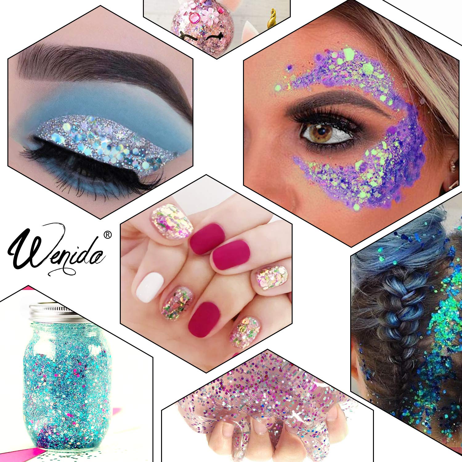 Body Glitter Wenida 9 Colors 190g Holographic Iridescent Cosmetic Festival Makeup Chunky Powder for Nail Hair Eye Face