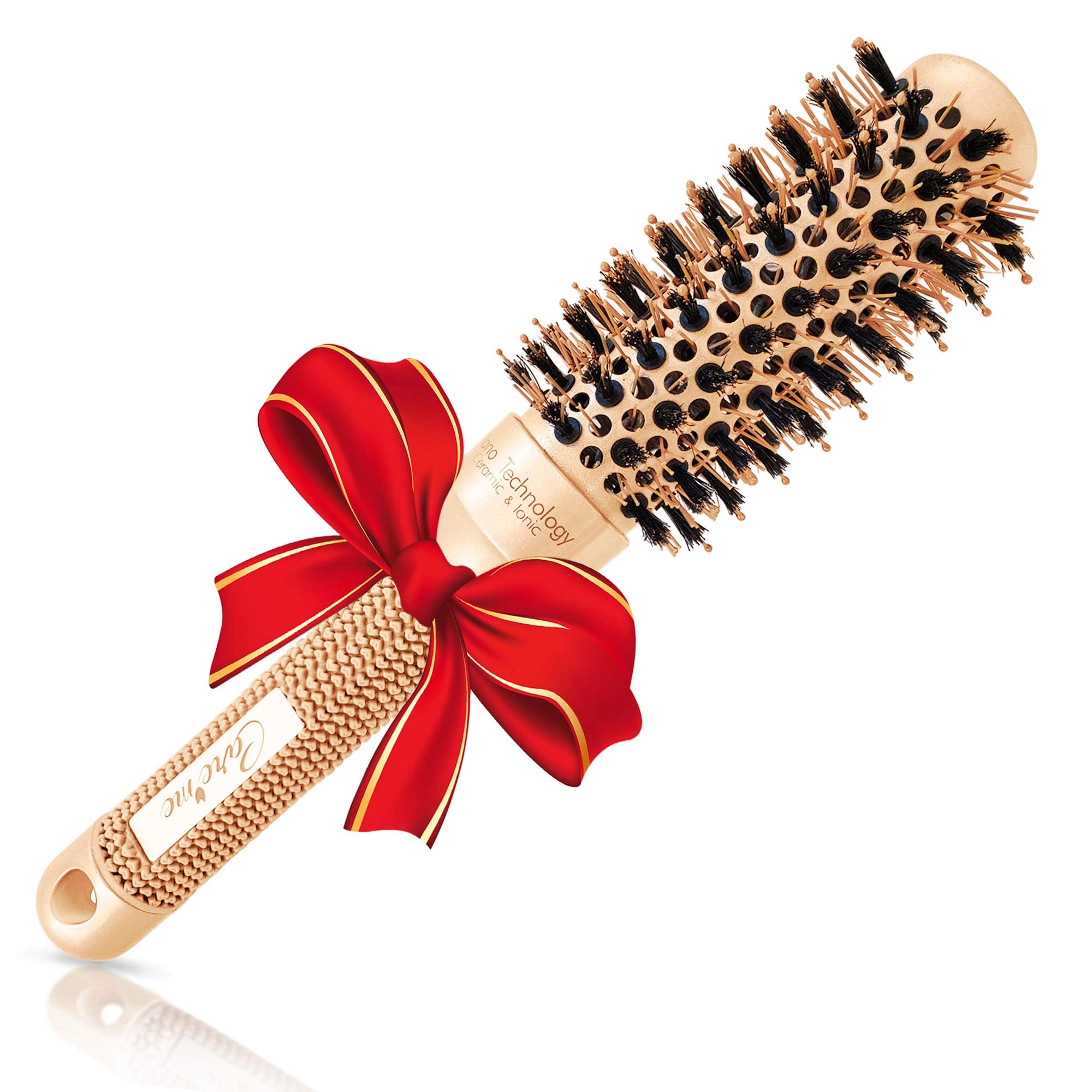 Blow-dry Round Brush for Salon-Like Blowouts, Styling, Curling Short Hair (Chin to Neck) with Bouncy Curls & Shine, Small Ceramic & Ionic Boar Hairbrush, 1.3 Barrel, 2.4 with Bristles