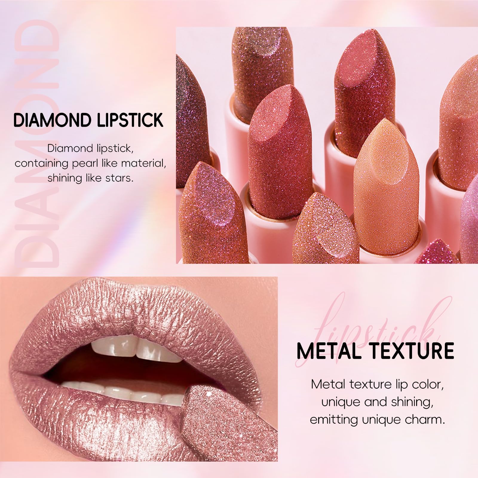 HOSAILY Metallic Brown Lipstick Long Lasting, High Shine Glitter Diamond Creamy Lipstick Transfer Proof, Shimmer High Impact Lip Color Full Coverage Non Stick Cup Lightweight Lip Makeup for Women#9