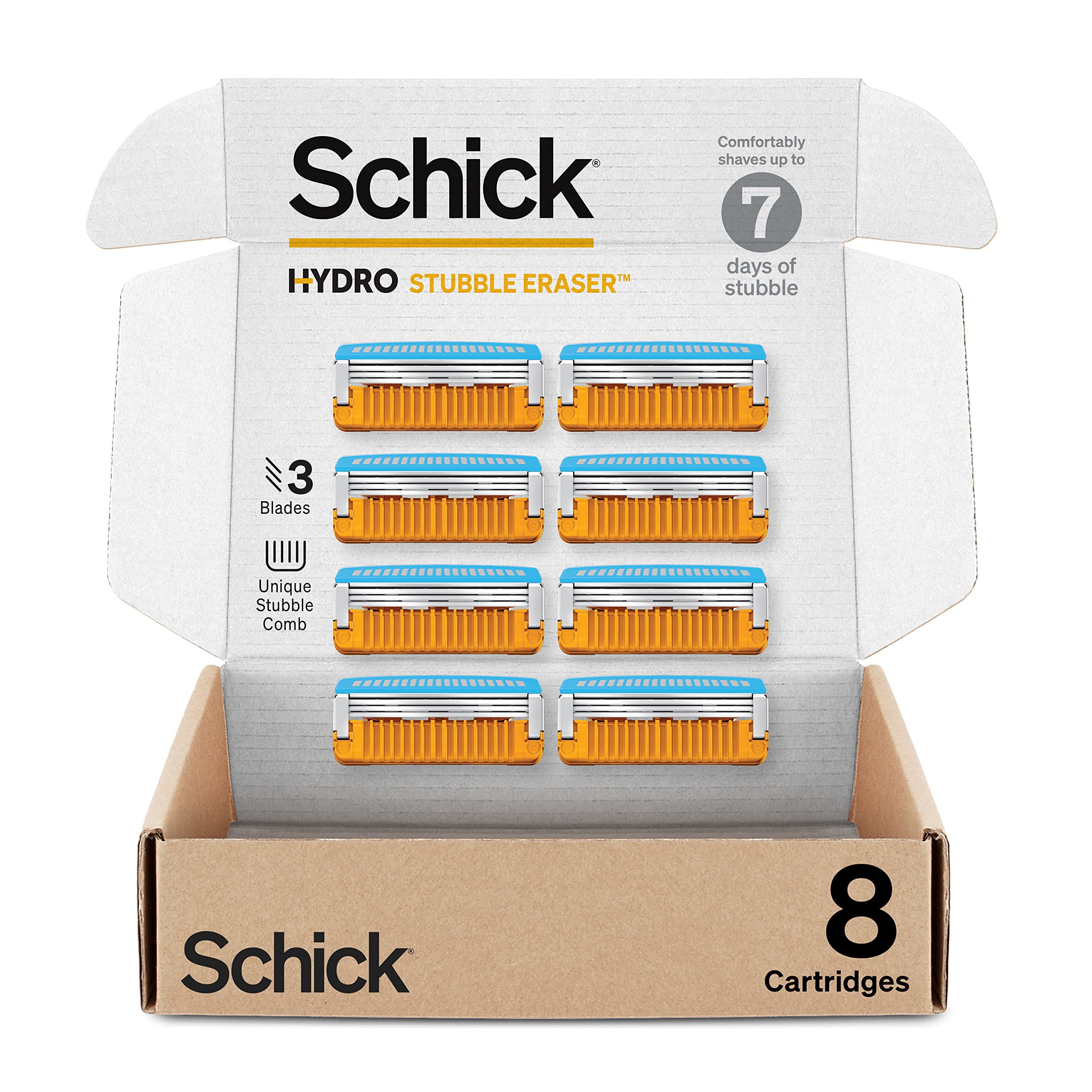Schick New Hydro Skin Comfort Stubble Eraser for Men, 8 Count Refill Cartridges