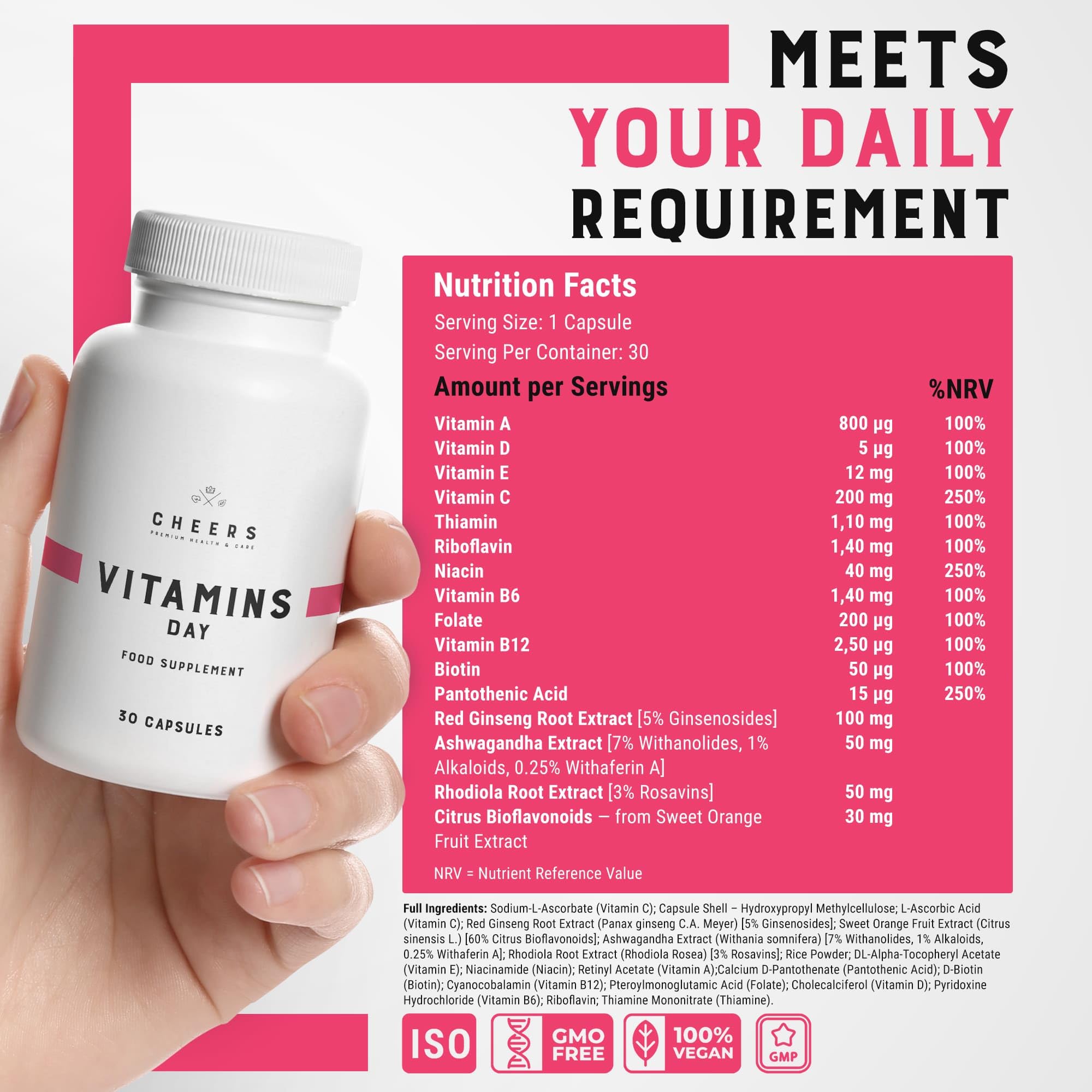 CHEERS - Vitamins Day with 12 Vitamins for Men & Women Minerals Night Magnesium Supplements | 30 Capsules Each - Covers 100% of Daily Requirement | Plus Iron, Zinc and More, Complete Multivitamins