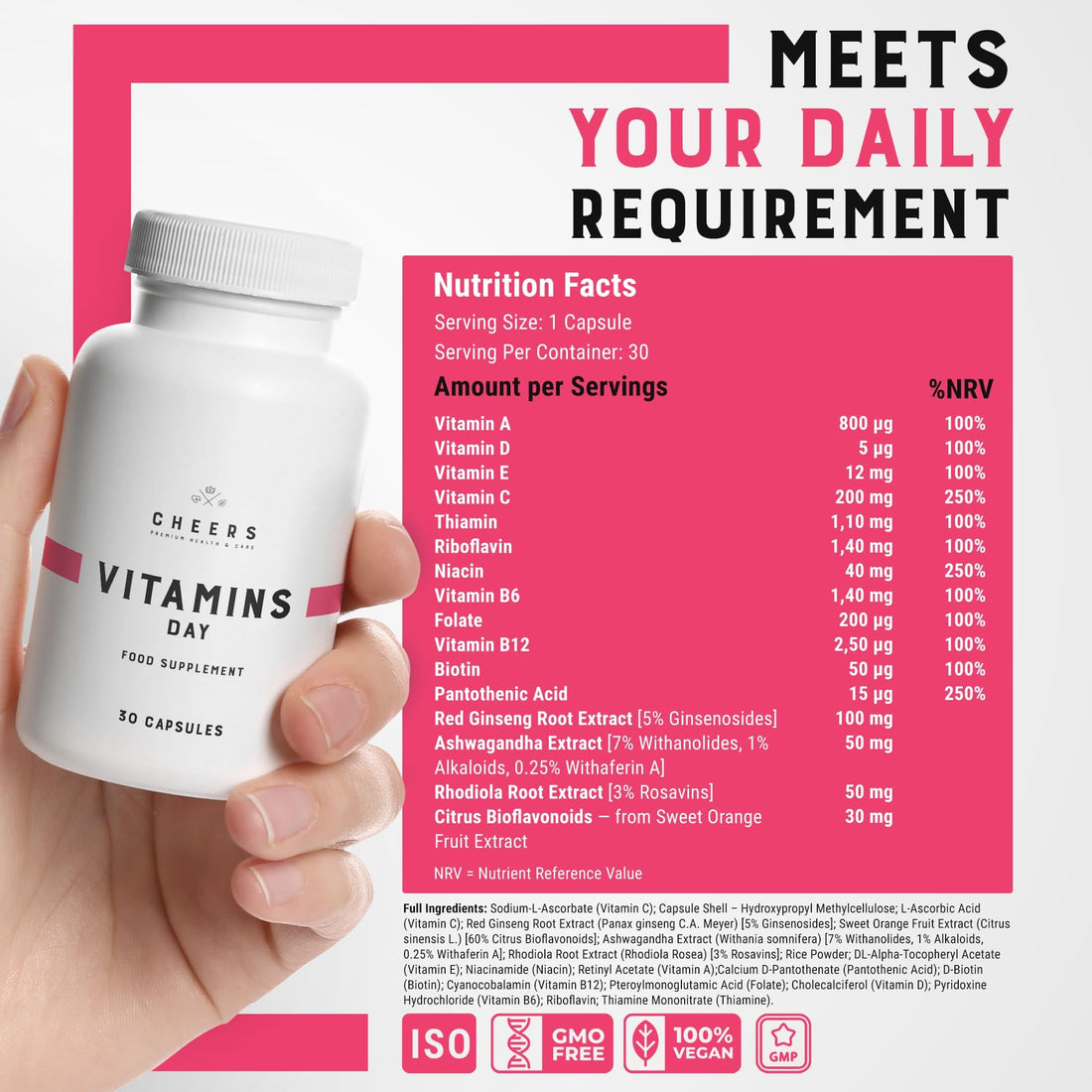 CHEERS - Vitamins Day with 12 Vitamins for Men & Women Minerals Night Magnesium Supplements | 30 Capsules Each - Covers 100% of Daily Requirement | Plus Iron, Zinc and More, Complete Multivitamins