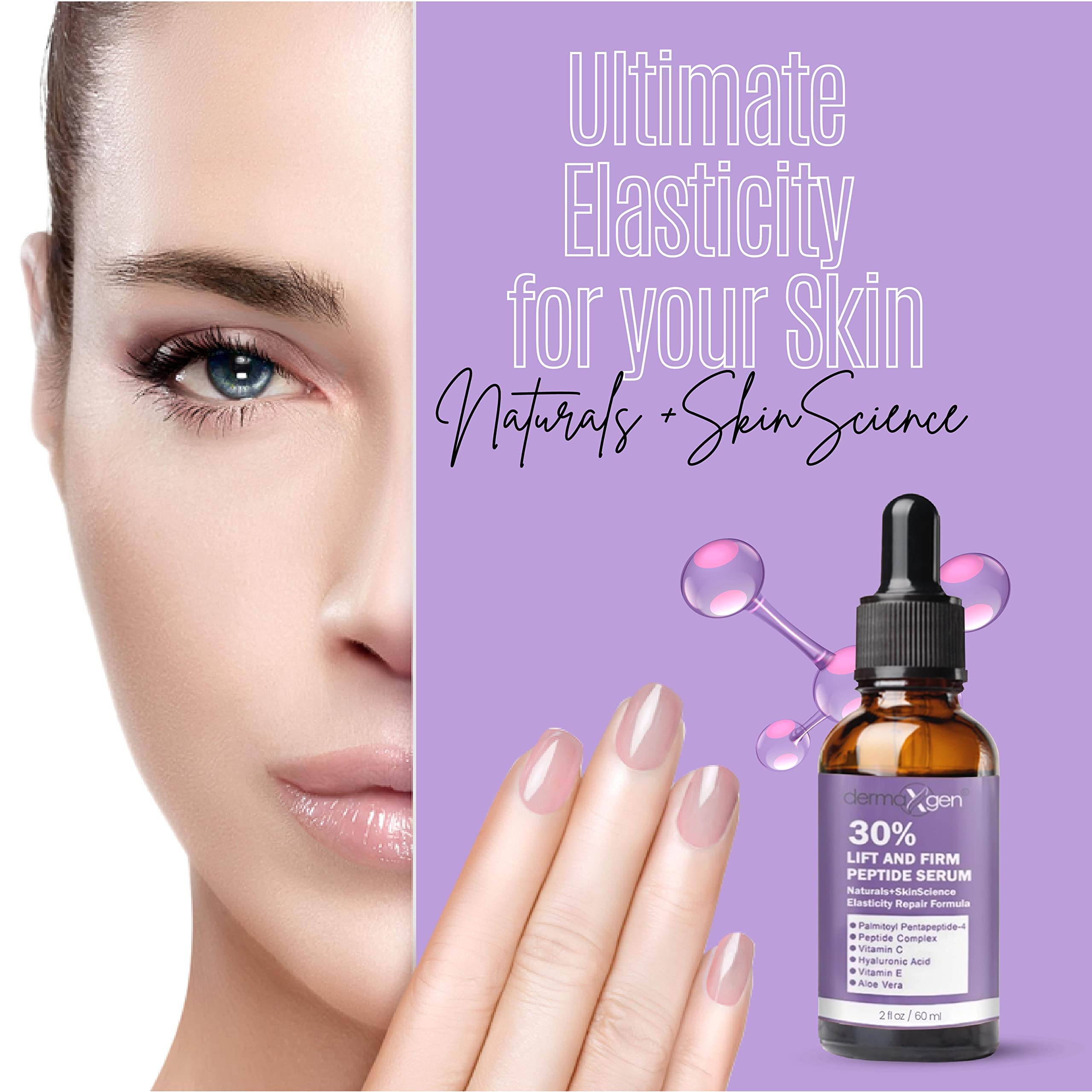 Dermaxgen Lift And Firm - 30% Peptide Serum, Matrixyl 3000, Vitamin C & E + Hyaluronic Acid + Aloe Vera, Lifts, Firms & Tightens Skin + Pure Organic Anti-aging Serum (2 Fl Oz)