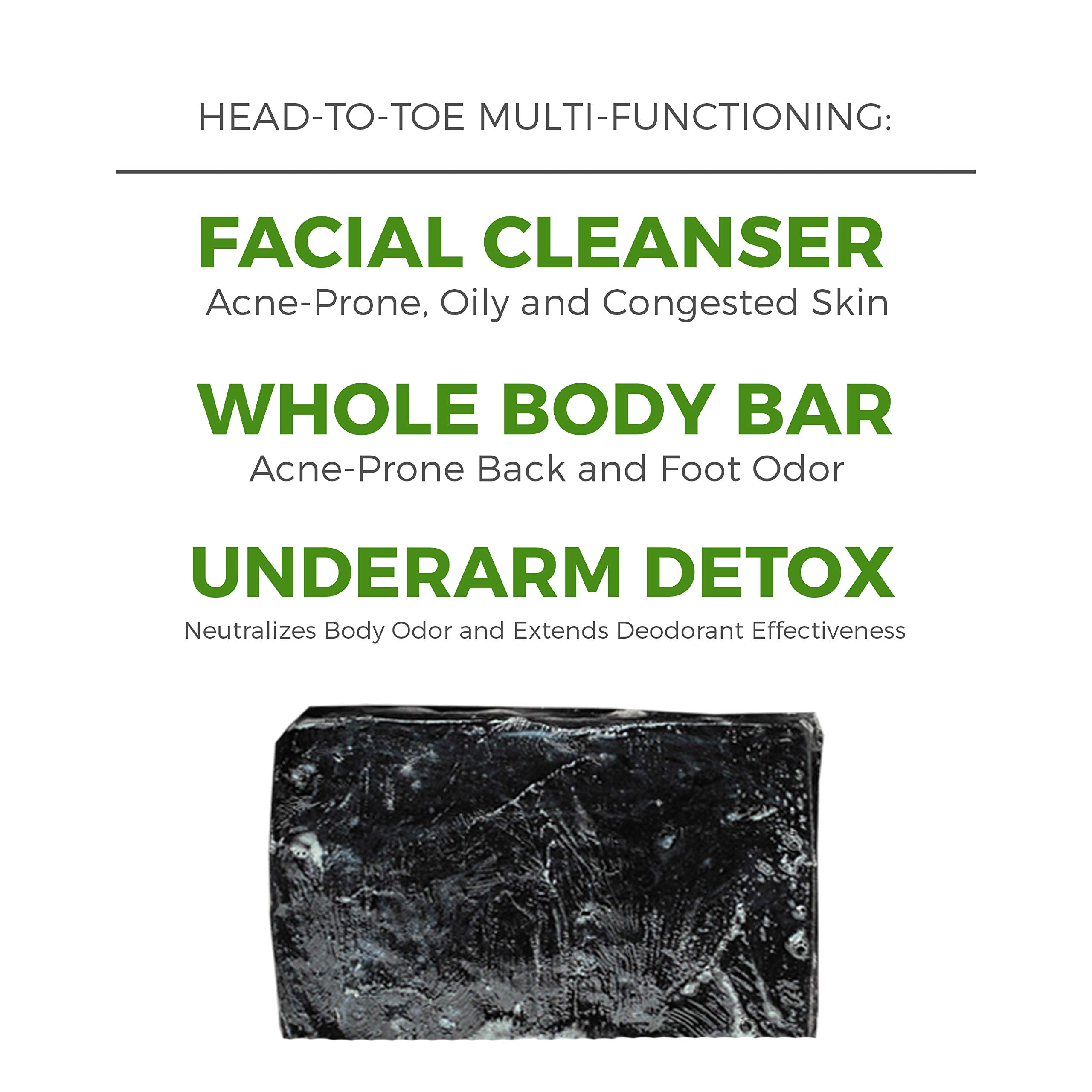 DETOX + CLEANSE Activated Charcoal + Clay Natural Soap for Face, Body and Underarm Detox with Spearmint + Grapefruit Essential Oils