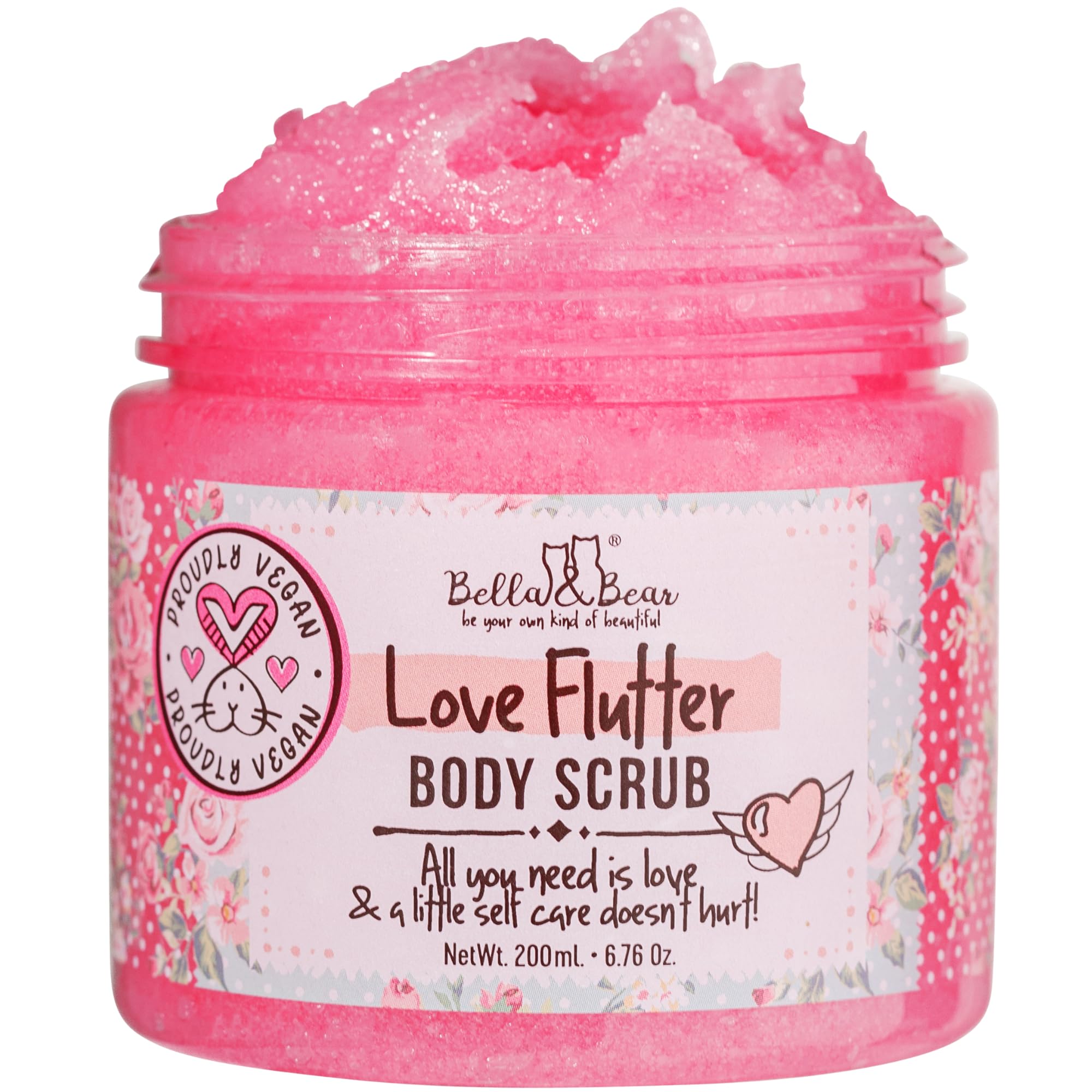 Bella & Bear Love Flutter Body Scrub Polish - Exfoliating & Nourishing Scrubber for Soft, Moisturized Skin | Perfect Valentine's Gift for Pampering Your Loved Ones
