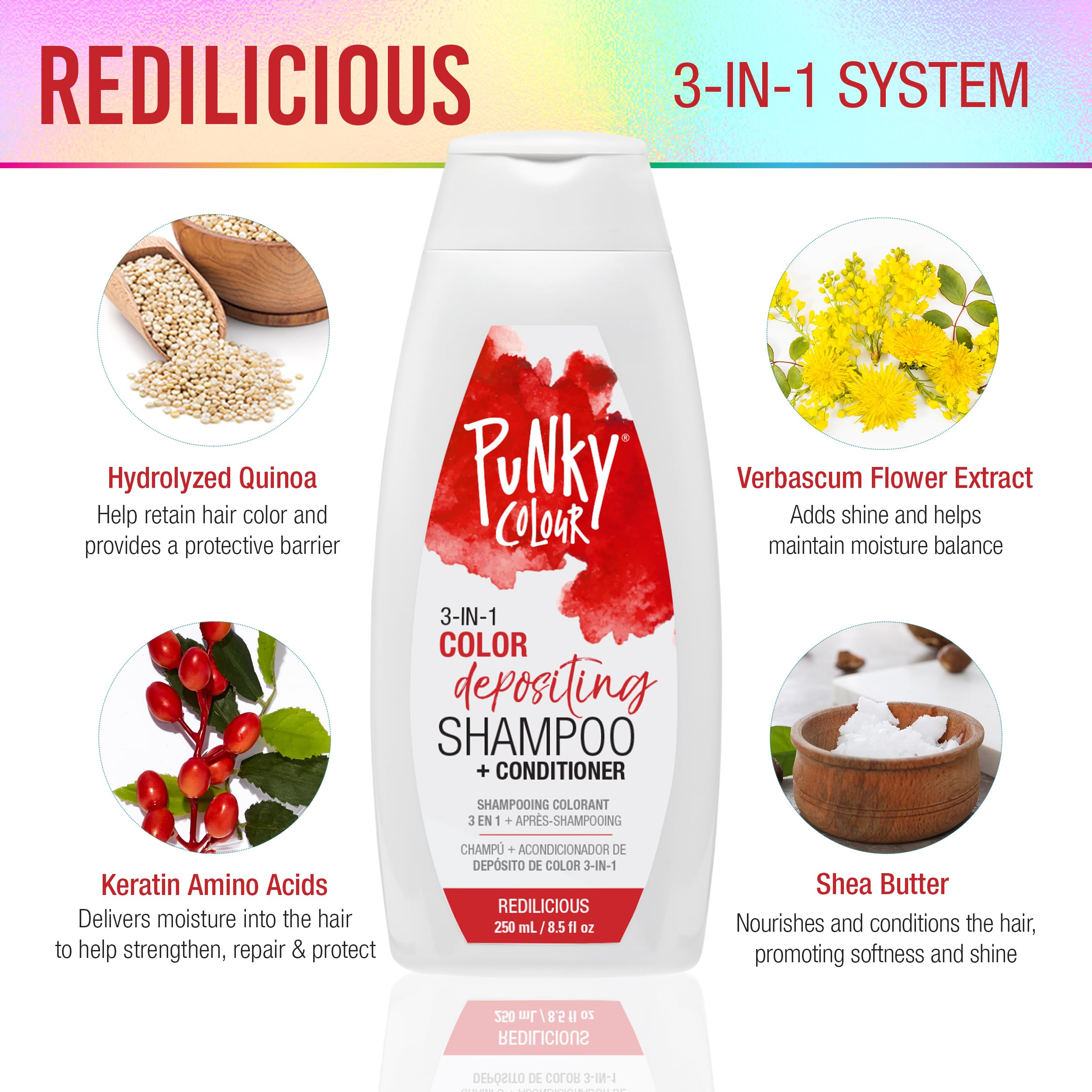 Punky Redilicious 3-in-1 Color Depositing Shampoo & Conditioner with Shea Butter and Pro Vitamin B that helps Nourish and Strengthen Hair, 8.5 oz: Redilicious
