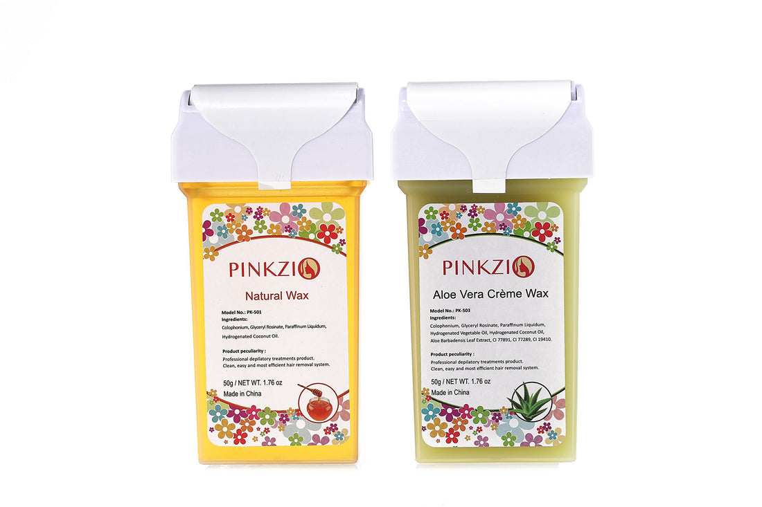 PINKZIO Roll On Waxing kit ,6-in-1 Body Waxing Kit for Hair Removal with Wax Heater, Pre/After Treatment and Waxing Strips. Home Waxing Kit For Hair Removal