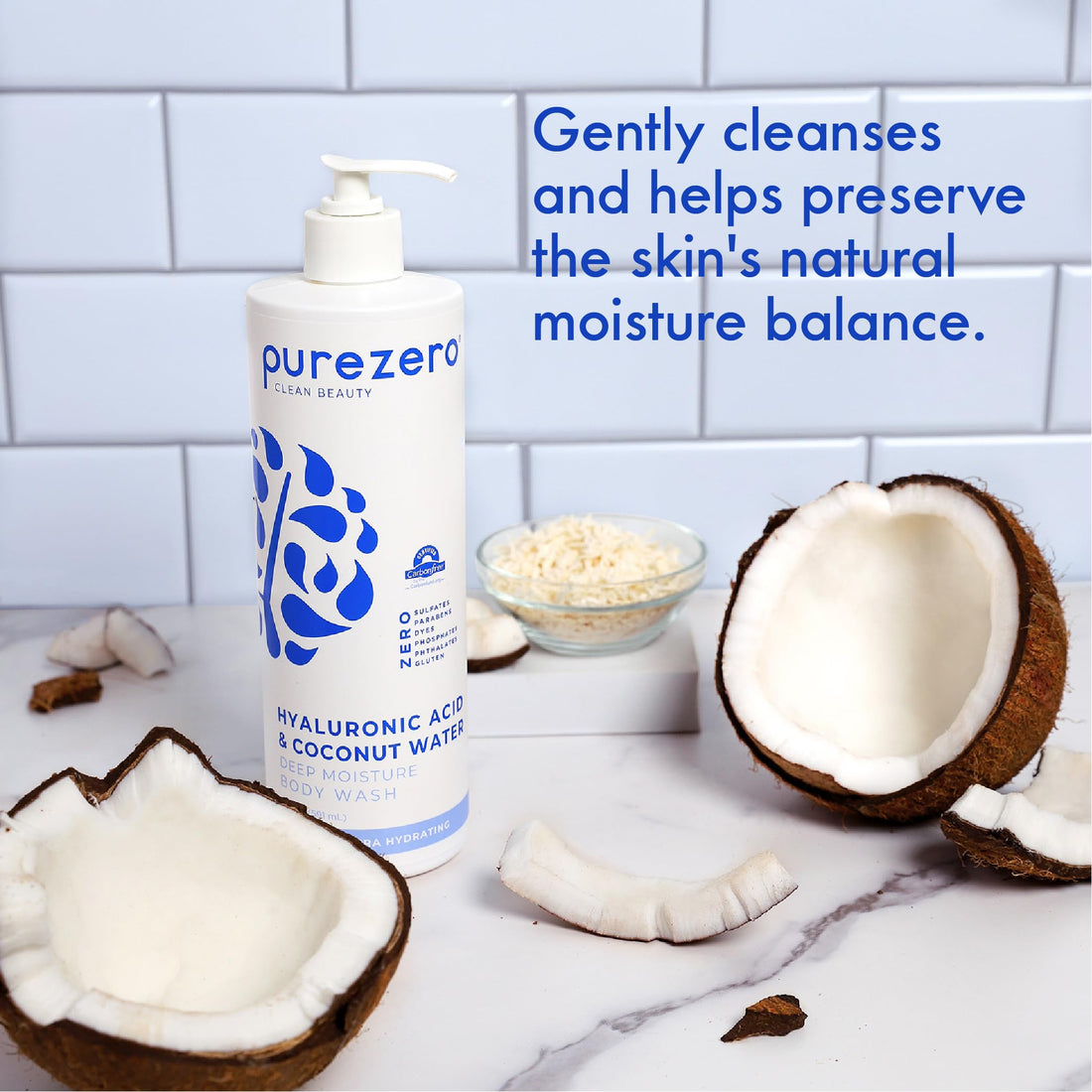 Purezero Hyaluronic Body Wash Deep Moisture - 24hr Lotion Soft Skin Hydration - Moisturizing Skin Cleanser + Coconut Water - No Sulfates, Parabens, Dyes 20 oz