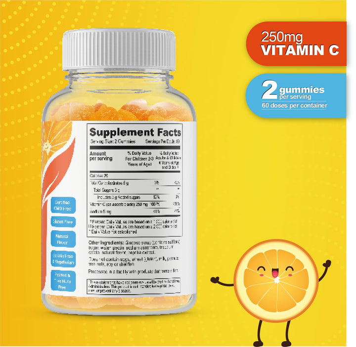 DOCTOR'S FINEST Vitamin C Gummies for Kids - Vegan, GMO Free & Gluten Free - Great Tasting Orange Flavor Pectin Chews - Kids Dietary Supplement - 250 mg of Vitamin C - 120 Jellies [60 Doses]