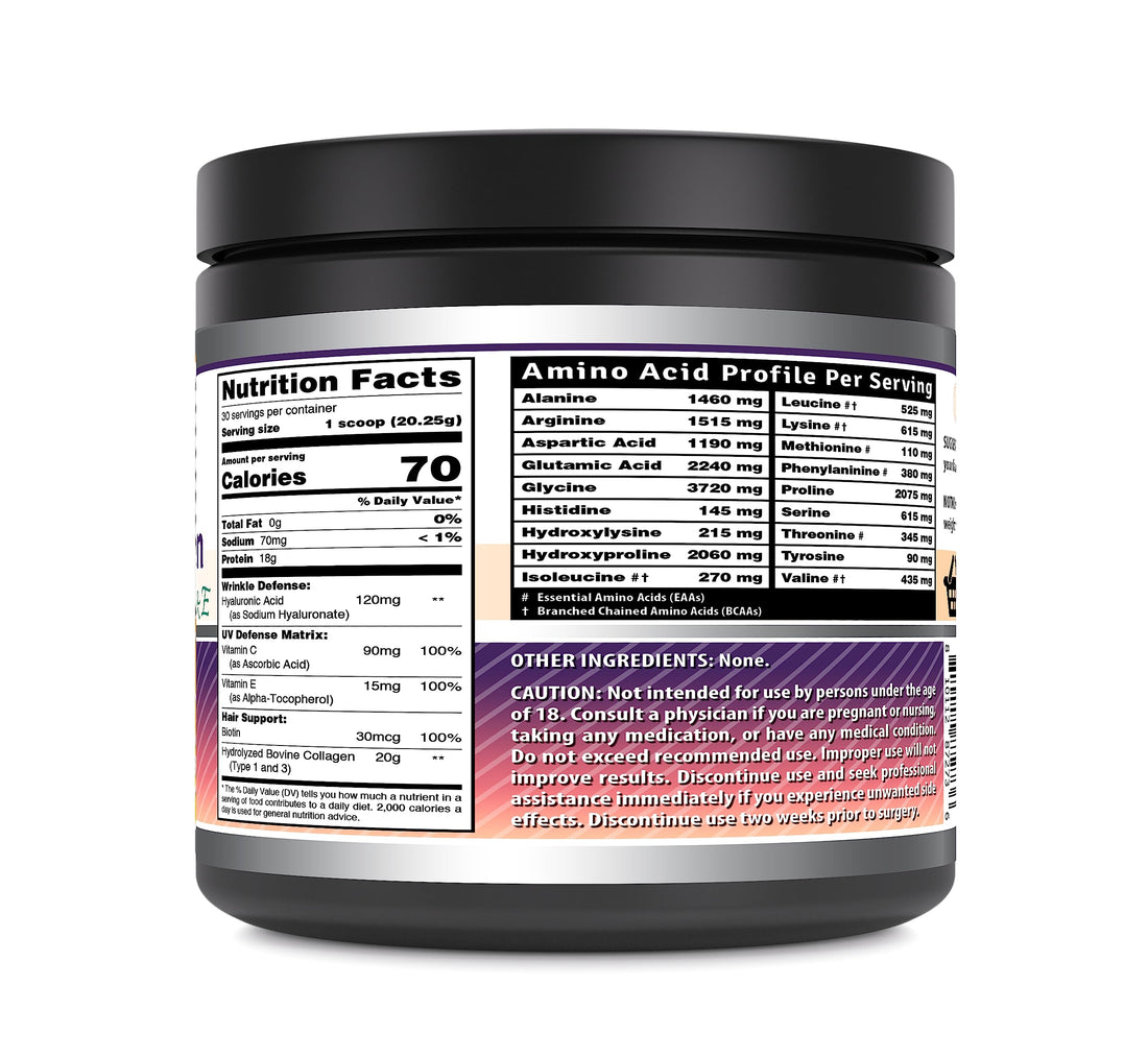 Amazing Formulas Hydrolyzed Bovine Collagen Type I & III Unflavored Powder | 1.32 Lb (600 Grams) | Contains Hyaluronic Acid, Biotin, Vitamin C & E | Non-GMO | Gluten Free