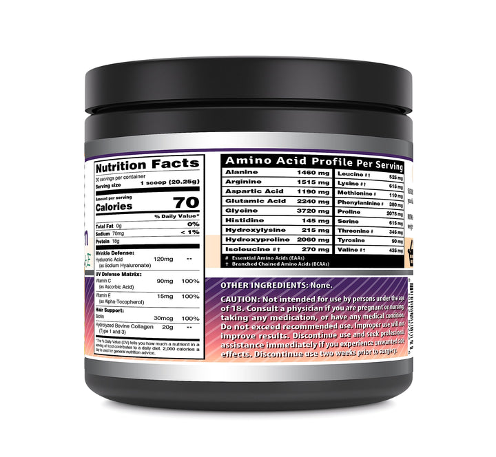 Amazing Formulas Hydrolyzed Bovine Collagen Type I & III Unflavored Powder | 1.32 Lb (600 Grams) | Contains Hyaluronic Acid, Biotin, Vitamin C & E | Non-GMO | Gluten Free