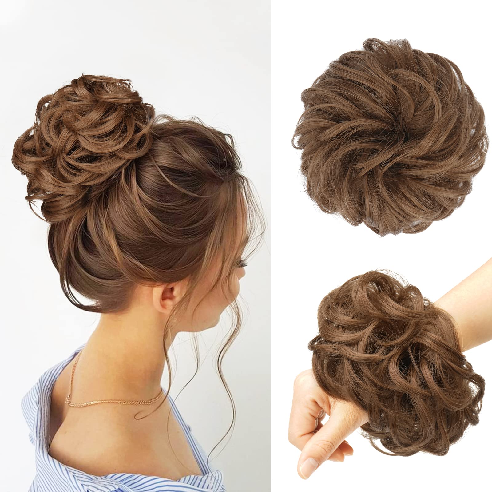 FESHFEN Hair Bun Extensions Messy Curly Hair Scrunchies Hairpieces Synthetic Donut Updo Hair Pieces for Women Girls