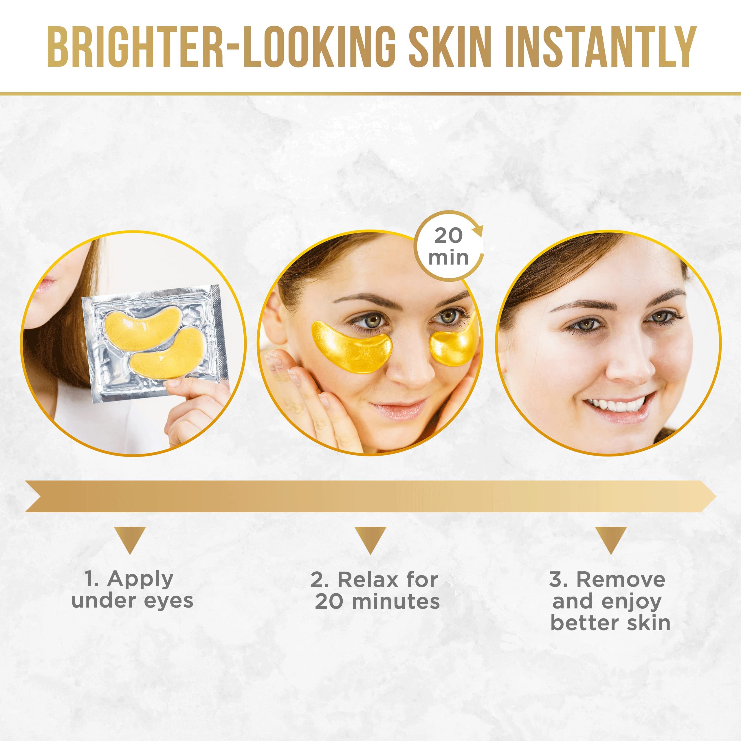 24K Gold Eye Masks - 15 Pairs - Under Eye Bags & Dark Circles Treatment - Feel Fresh & Revitalized.