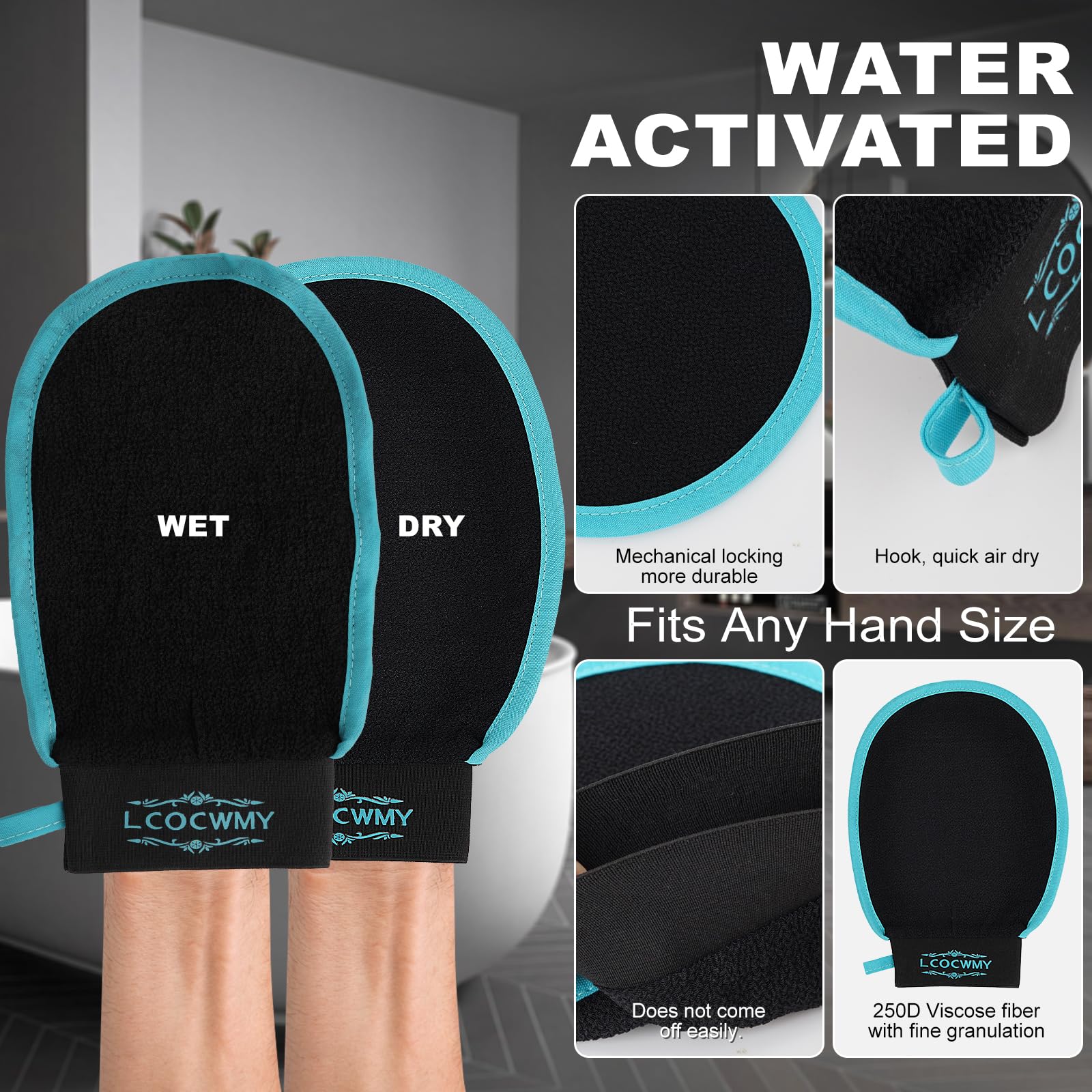 LCOCWMY Exfoliating Gloves, (4pcs) Durable Body Scrub, Dead Skin Remover & Body Scrubber Exfoliator, Body Exfoliating Gloves for Shower, washcloth exfoliating, exfoliating Glove for Smooth Skin