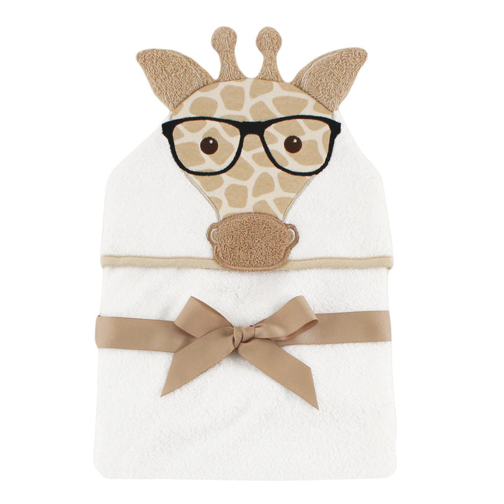 Hudson Baby Unisex Baby Cotton Animal Face Hooded Towel, Nerdy Giraffe, One Size