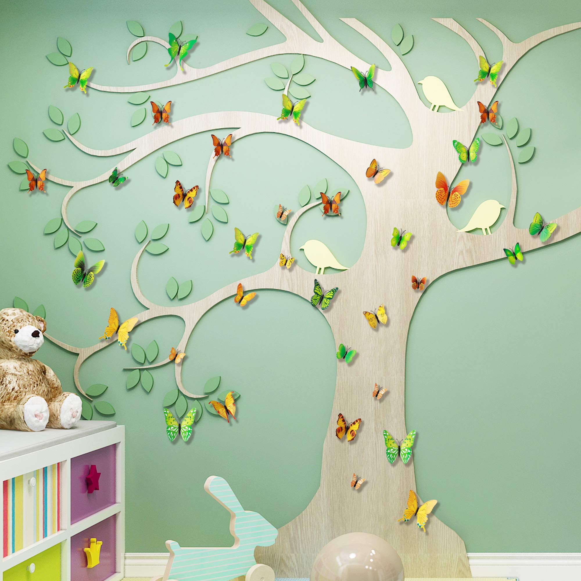 24pcs 3D Vivid Special Man-Made Lively Butterfly Art DIY Decor Wall Stickers Decals Nursery Decoration, Bathroom Décor, Office Décor, 3D Wall Art, 3D Crafts for Wall Art Kids Room Bedroom