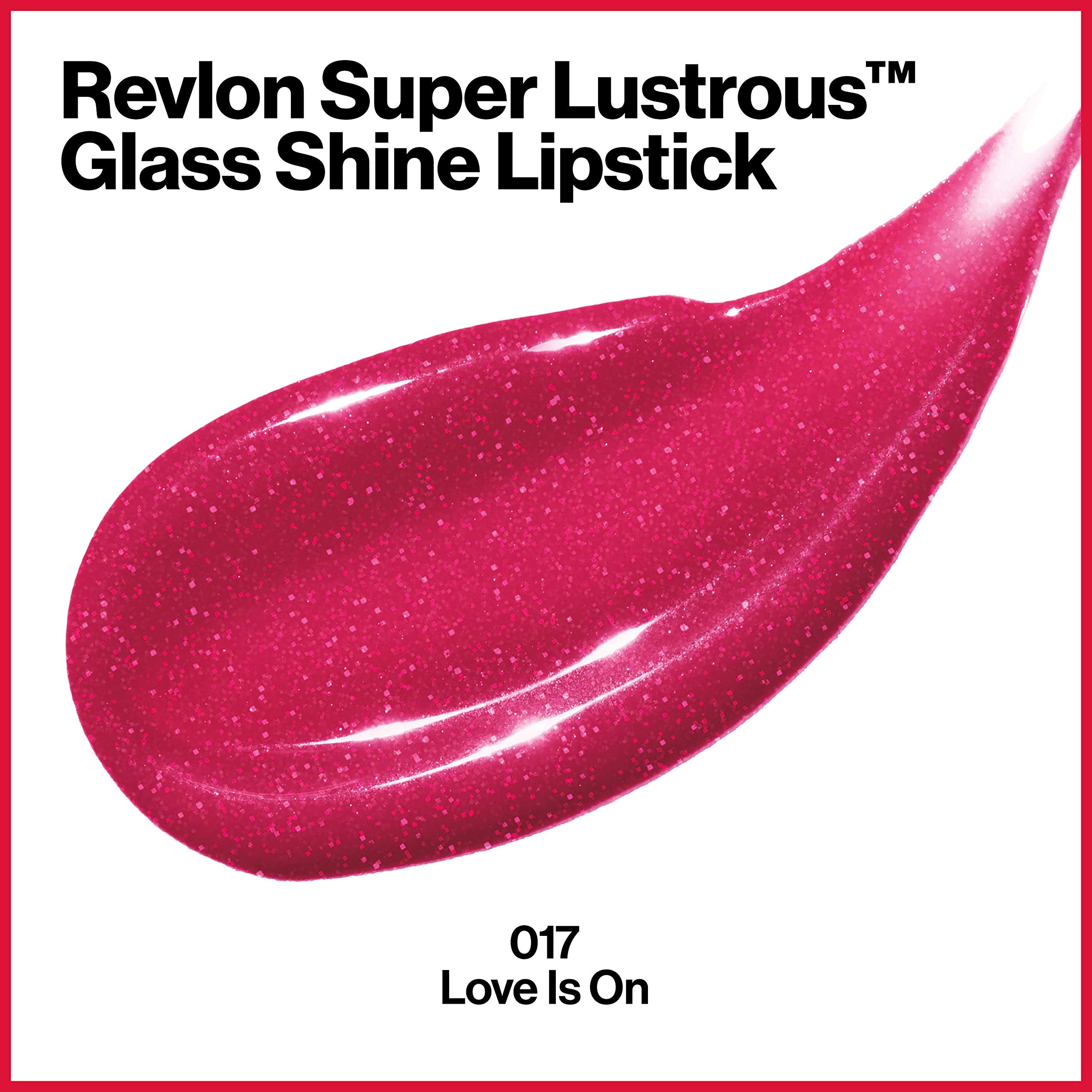 REVLON Super Lustrous Glass Shine Lipstick, Flawless Moisturizing Lip Color with Aloe, Hyaluronic Acid and Rose Quartz, Love Is On (017), 0.15 oz