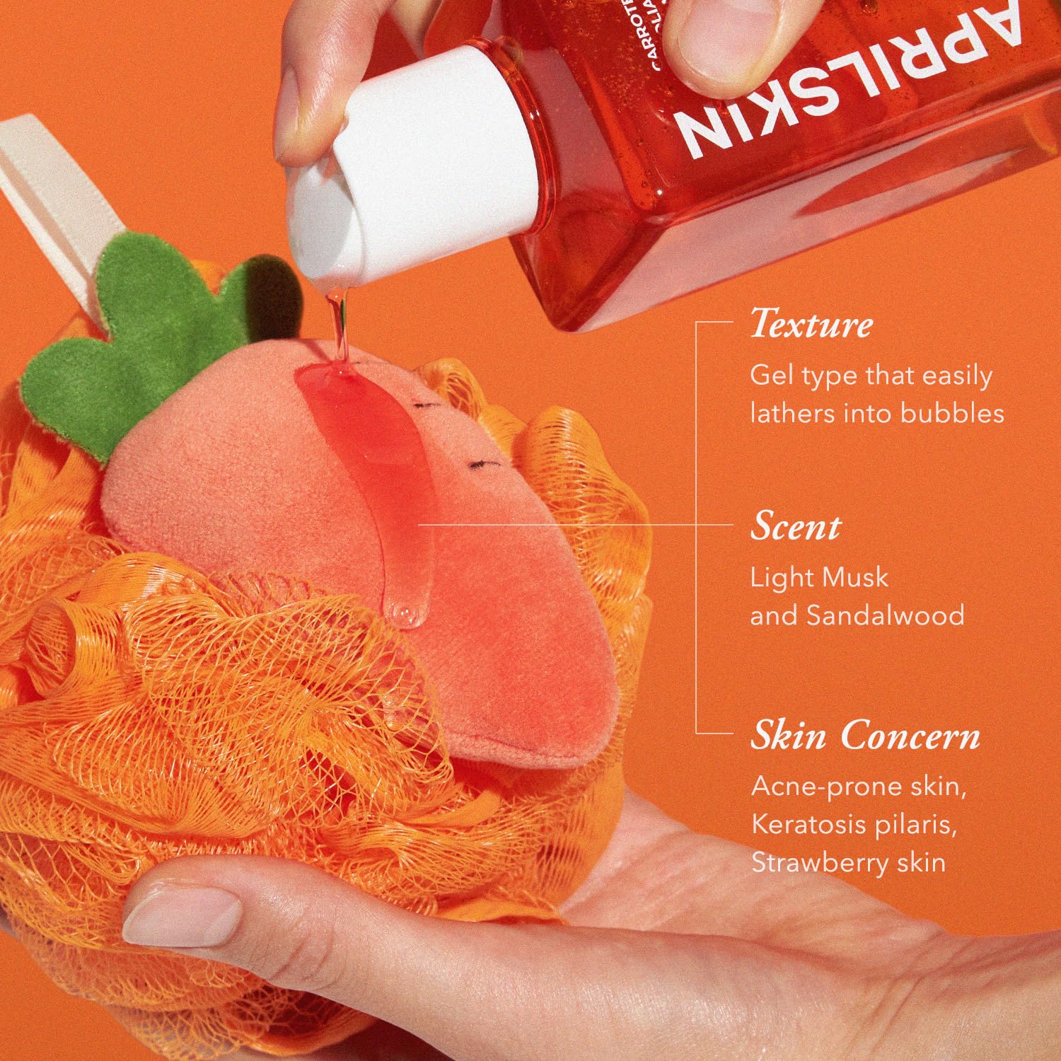 APRILSKIN Carrotene IPMP™ Exfoliating Body Wash | Salicylic Acid Body Wash Improve Rough & Bumpy Skin, Body Acne, Keratosis Pilaris with Niacinamide & Ceramides | Vegan & Cruelty-free | 10.14 fl.oz