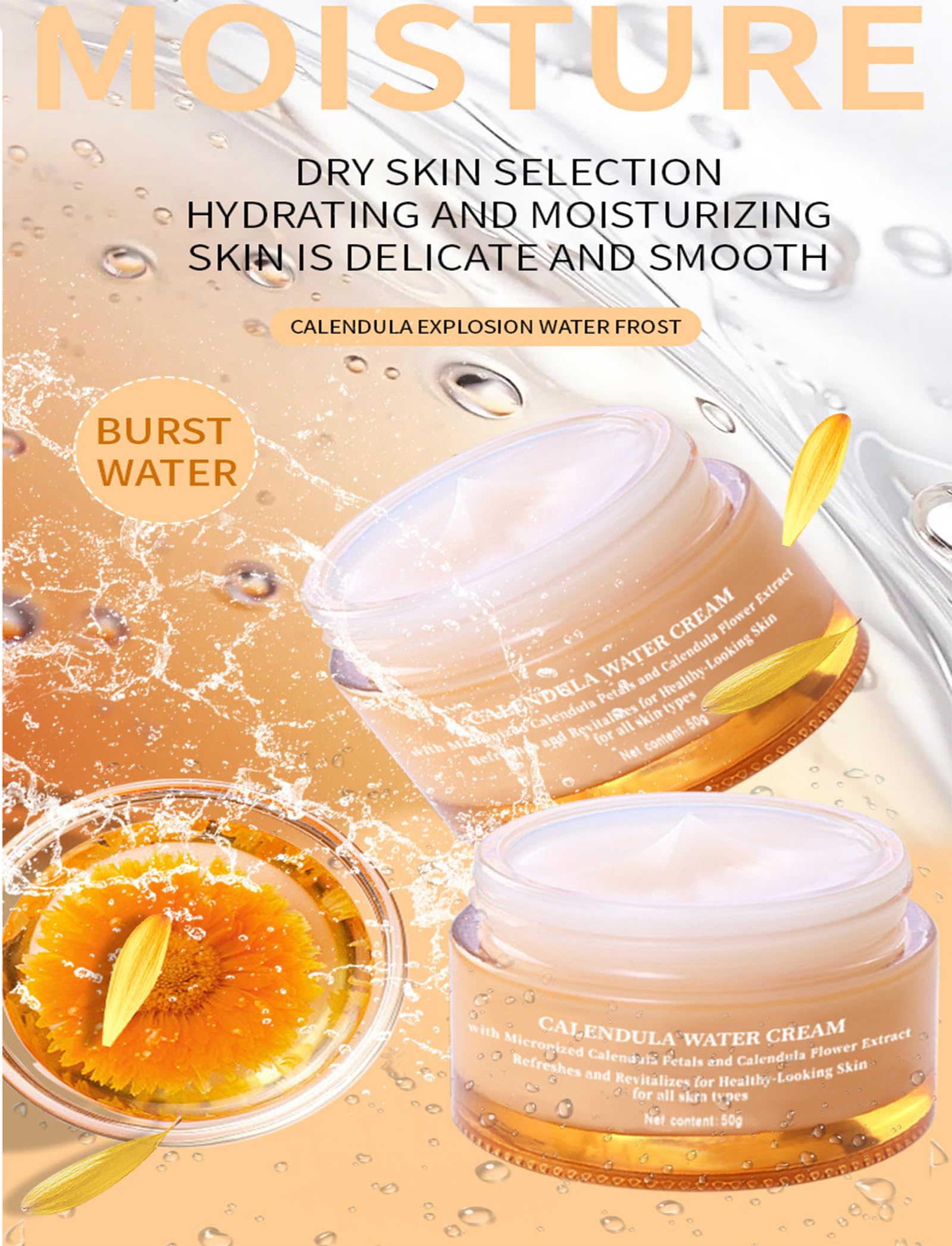 Grospe Calendula Face Cream Facial Moisturizer for Dry Skin Refreshing Water Cream Long-Lasting Hydration Oil Control Cream Nourishing Face Moisturizer for Women,1.76 Oz