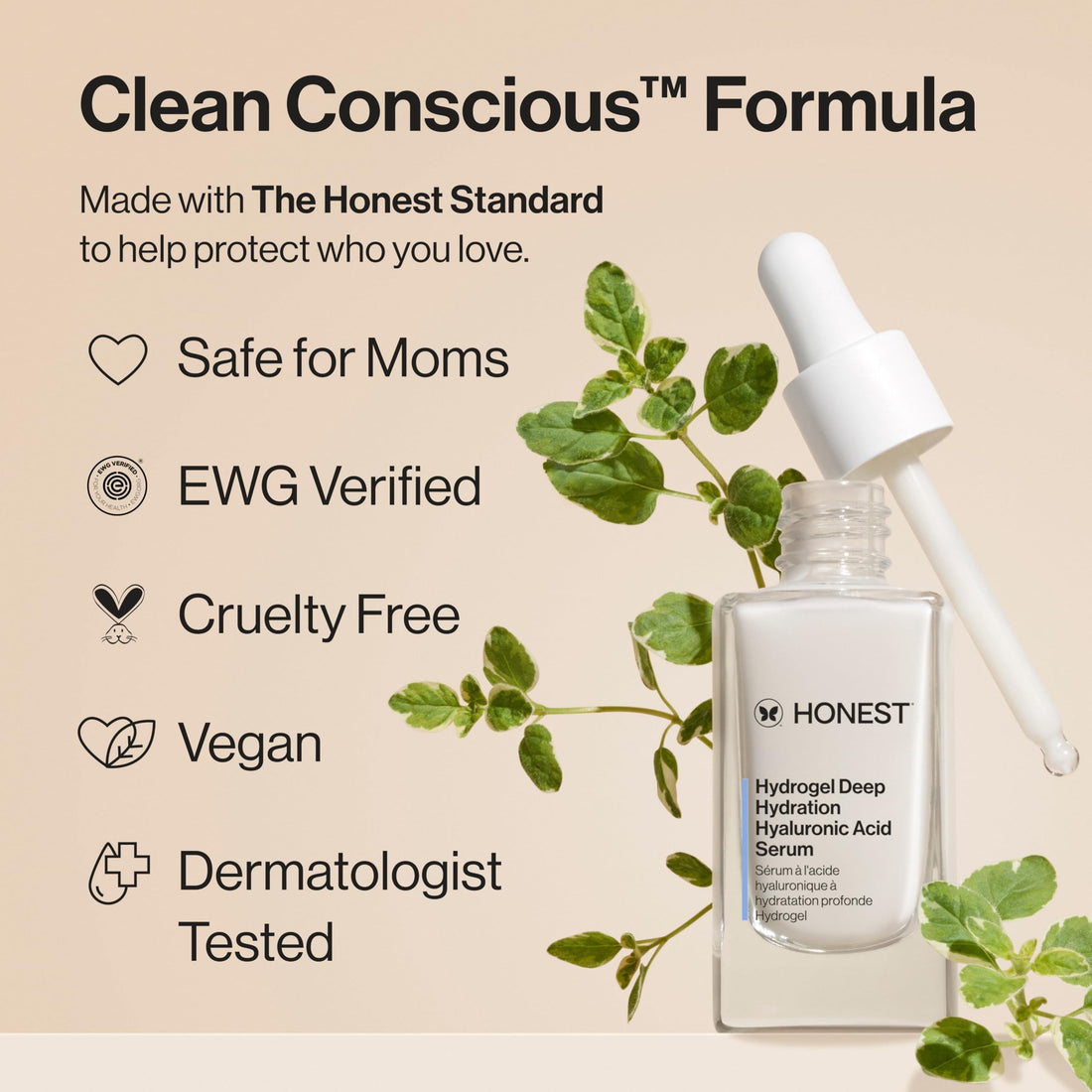 Honest Beauty Hydrogel Deep Hydration Hyaluronic Acid Serum | Moisturizes + Plumps | Hypoallergenic, Fragrance Free, Vegan, Gentle for Sensitive Skin | 1 fl oz