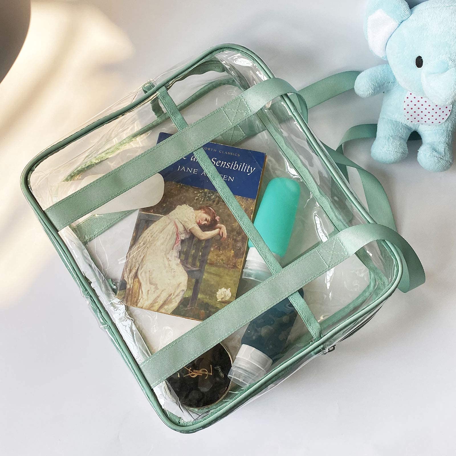 ANEMEL Clear Tote Bag Cosmetic Bag Transparent Makeup Toiletry Lightweight Waterproof Organizer Beach Bag Green