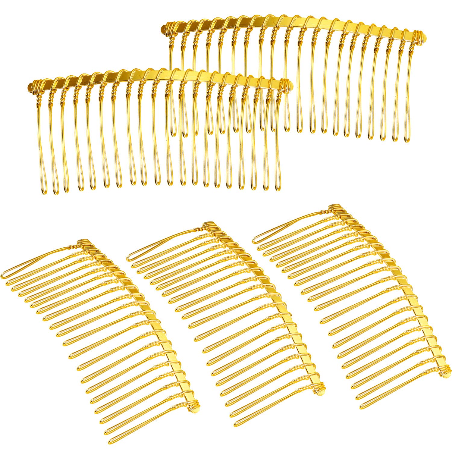 5 Pieces 20 Teeth Hair Clip Combs Metal Wire Hair Combs Wire Twist Bridal Wedding Veil Combs (Golden)