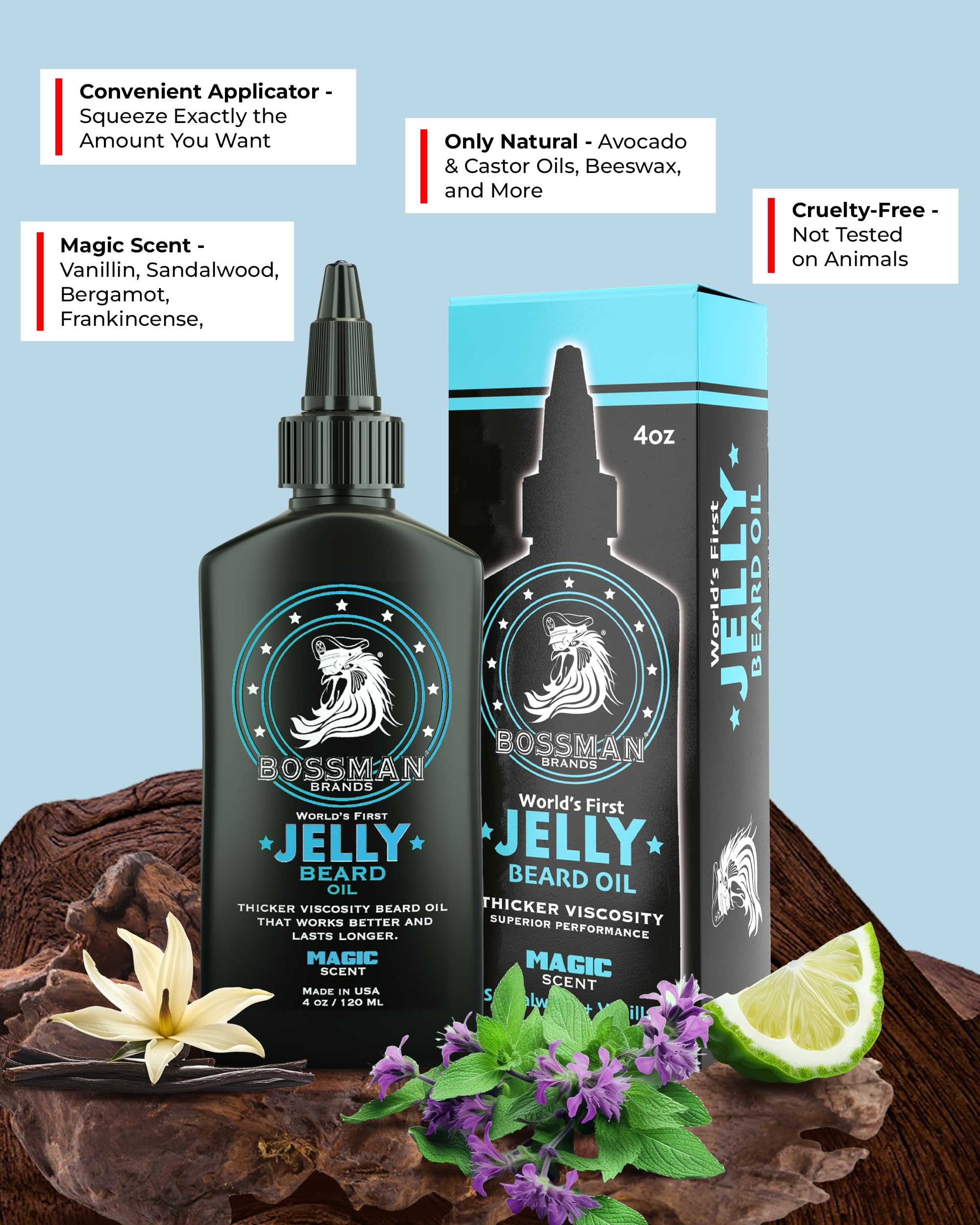 Bossman Beard Oil Jelly (4oz) - Beard Growth Softener, Moisturizer Lotion Gel with Natural Ingredients - Beard Growing Product (Magic Scent)