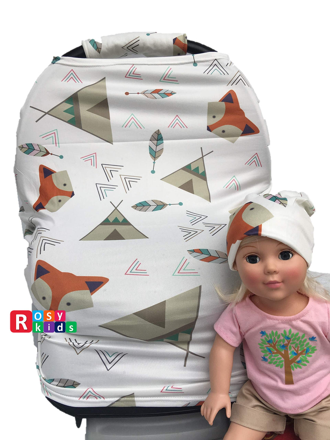 Rosy Kids Stretchy Infant Car Seat Canopy Cover, Jersey Car Seat Cover Elastic Nursing Scarf Privacy Cover with Matching Car Seat Handle Cover and Baby Hat, Color31JY14