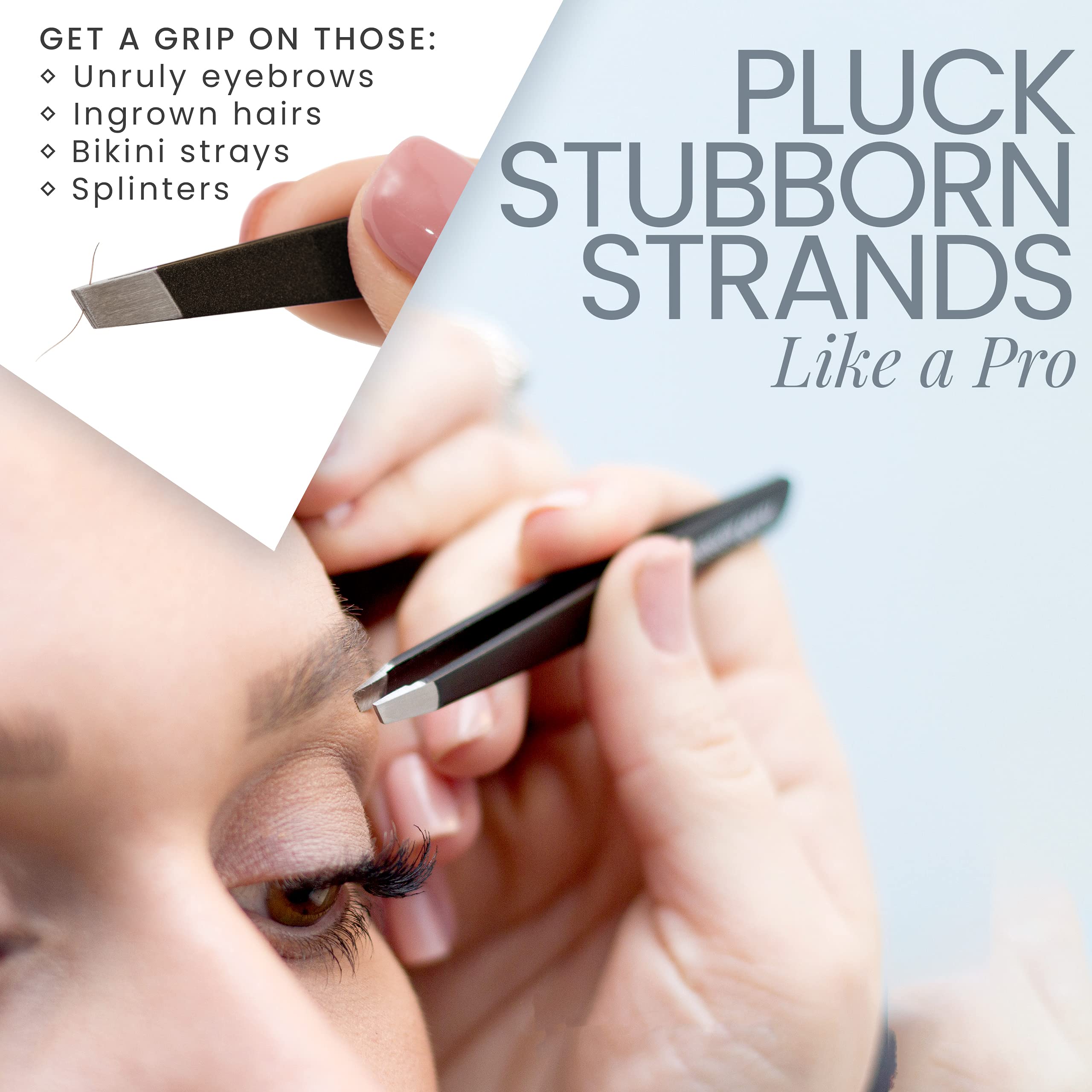 Tweezers Set 5-piece - Tweezer Guru Stainless Steel Slant Tip and Pointed Eyebrow Tweezer Set - Great Precision for Facial Hair, Ingrown Hair, Splinter and Blackhead Remover (Black) (5-Pack)