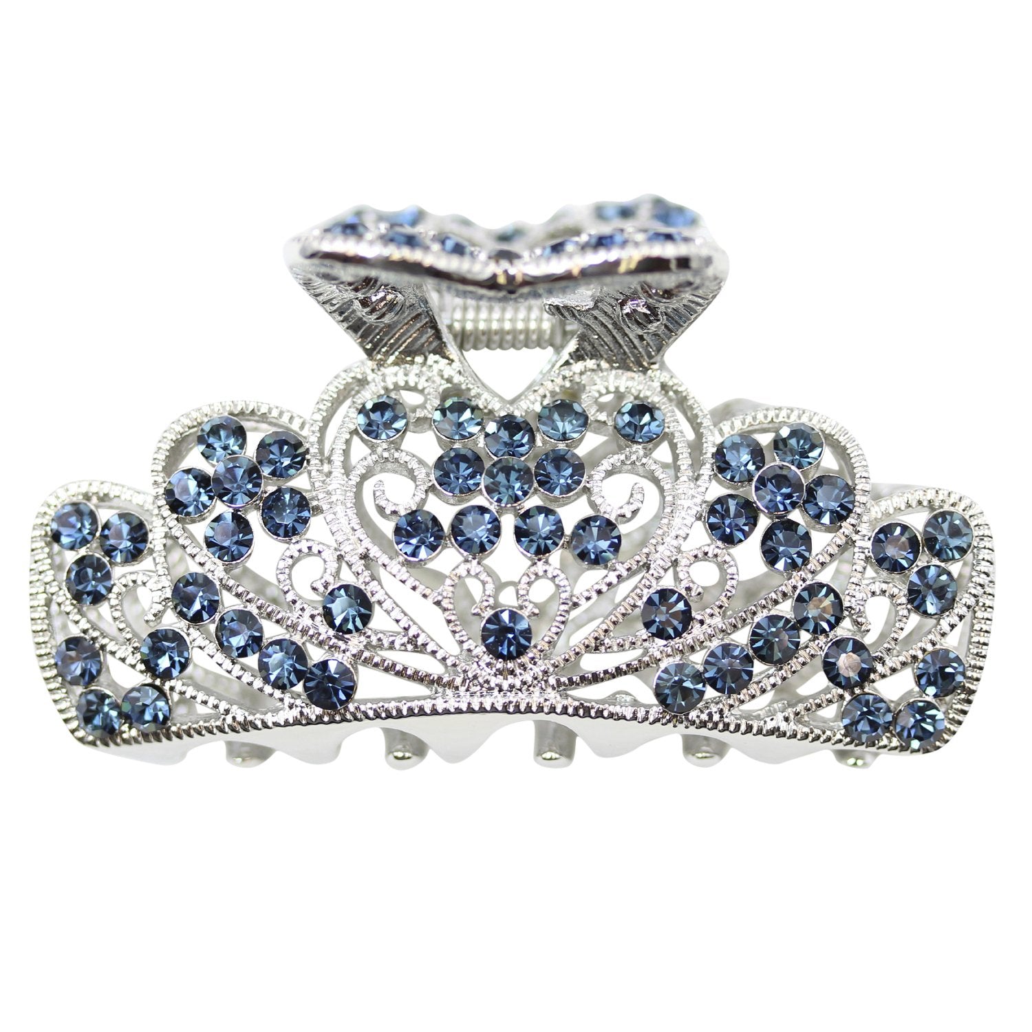 Faship Faship Navy Blue Rhinestone Crystal Floral Hair Claw