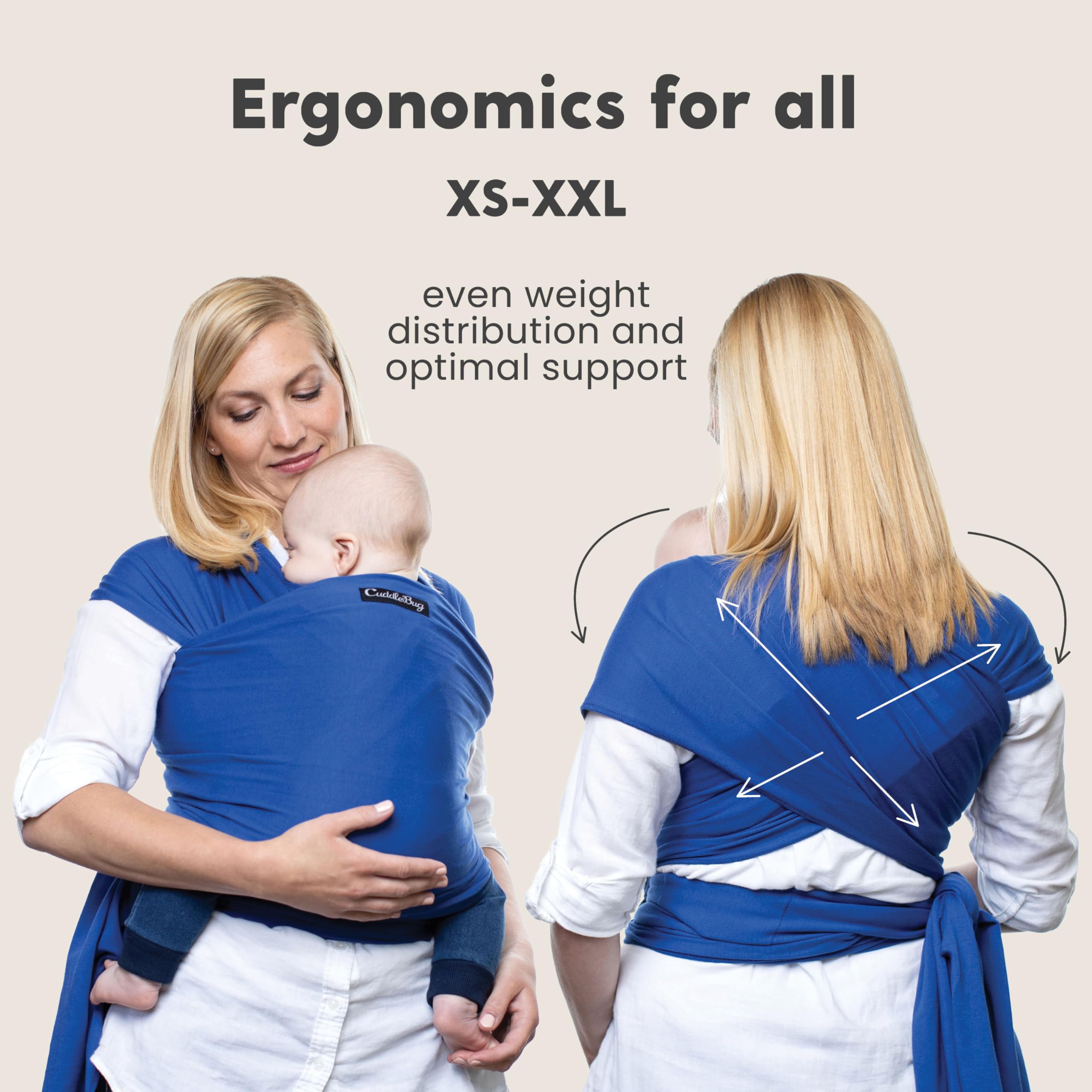 CuddleBug Baby Wrap Sling + Carrier - Newborns & Toddlers up to 36 lbs - Hands Free - Gentle, Stretch Fabric - Ideal for Baby Showers - One Size Fits All (Blue)