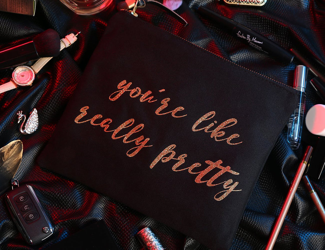 SHERWAY Vintage Wedding Makeup Bag, Black Gold Cosmetic Bag, Canvas Makeup Bag Cosmetic Pouch, Bride Bridesmaid Makeup Bag Gift for Wedding Bridal Shower Party, Makeup Party Graduation Party Gift