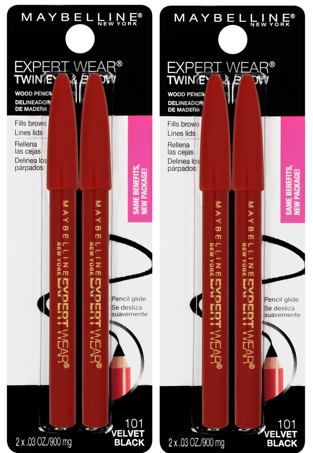Maybelline New York Expert Wear Twin Brow & Eye Pencils Makeup, Velvet Black, 2 Count Twin (total 4 pencils ), 2 Count (Pack of 2)
